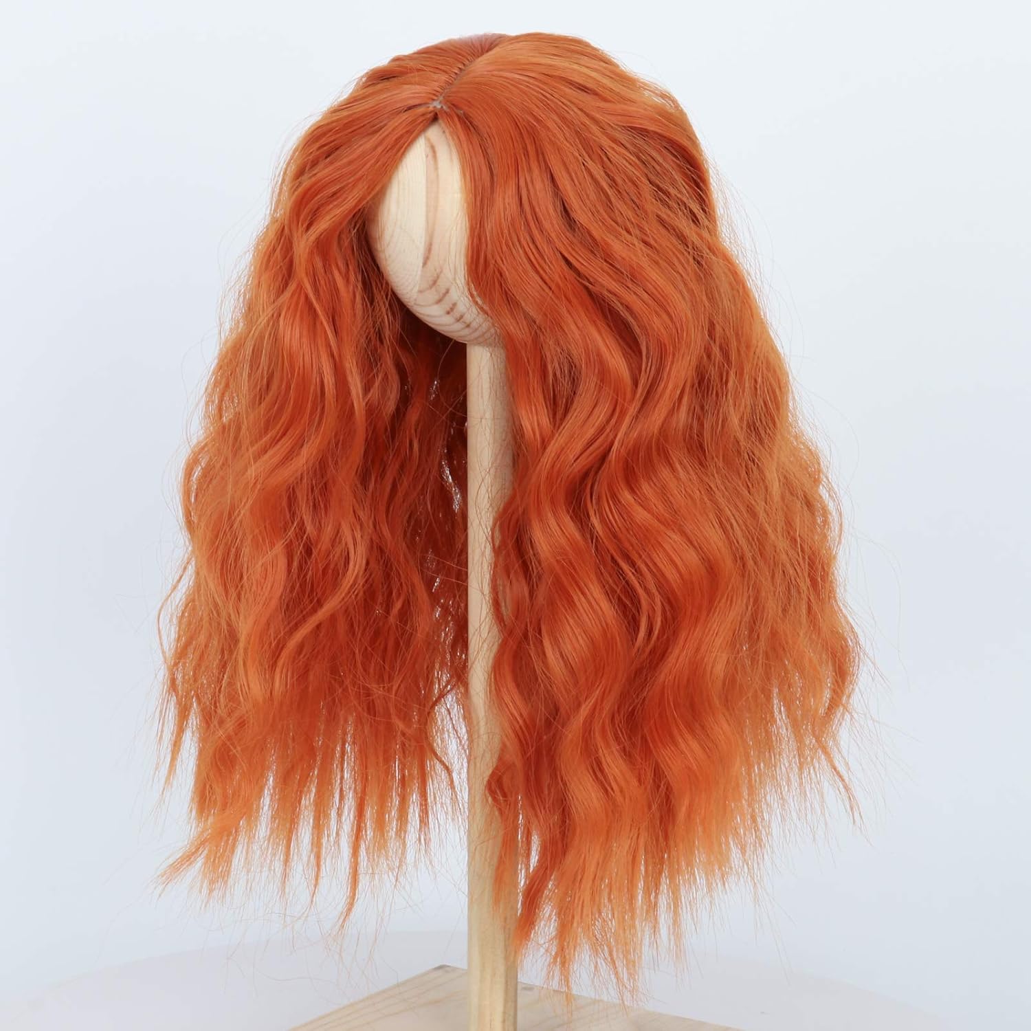 Miss U Hair 8-9 Inch 1/3 BJD Wig MSD DOD Pullip Dollfie Long Kinky Curly Hair Not for Human (Center Part Orange)