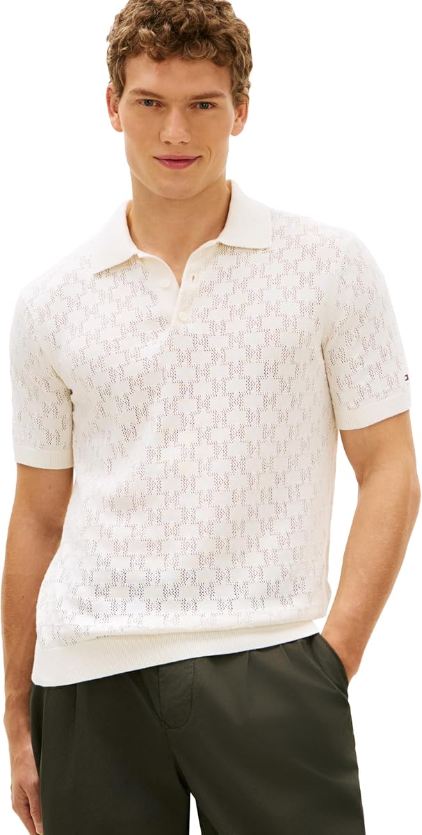 Men's Lightweight Cotton Textured Knit Short Sleeve Polo Shirt