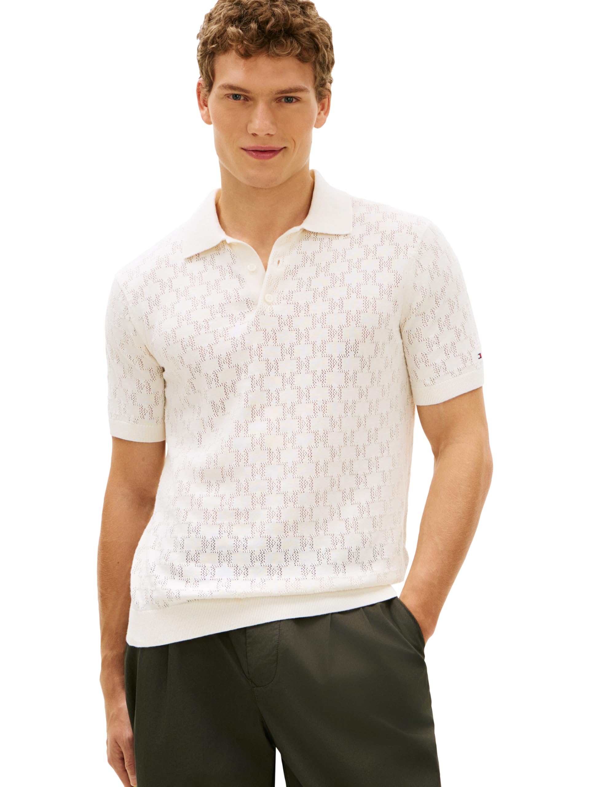 Men's Lightweight Cotton Textured Knit Short Sleeve Polo Shirt