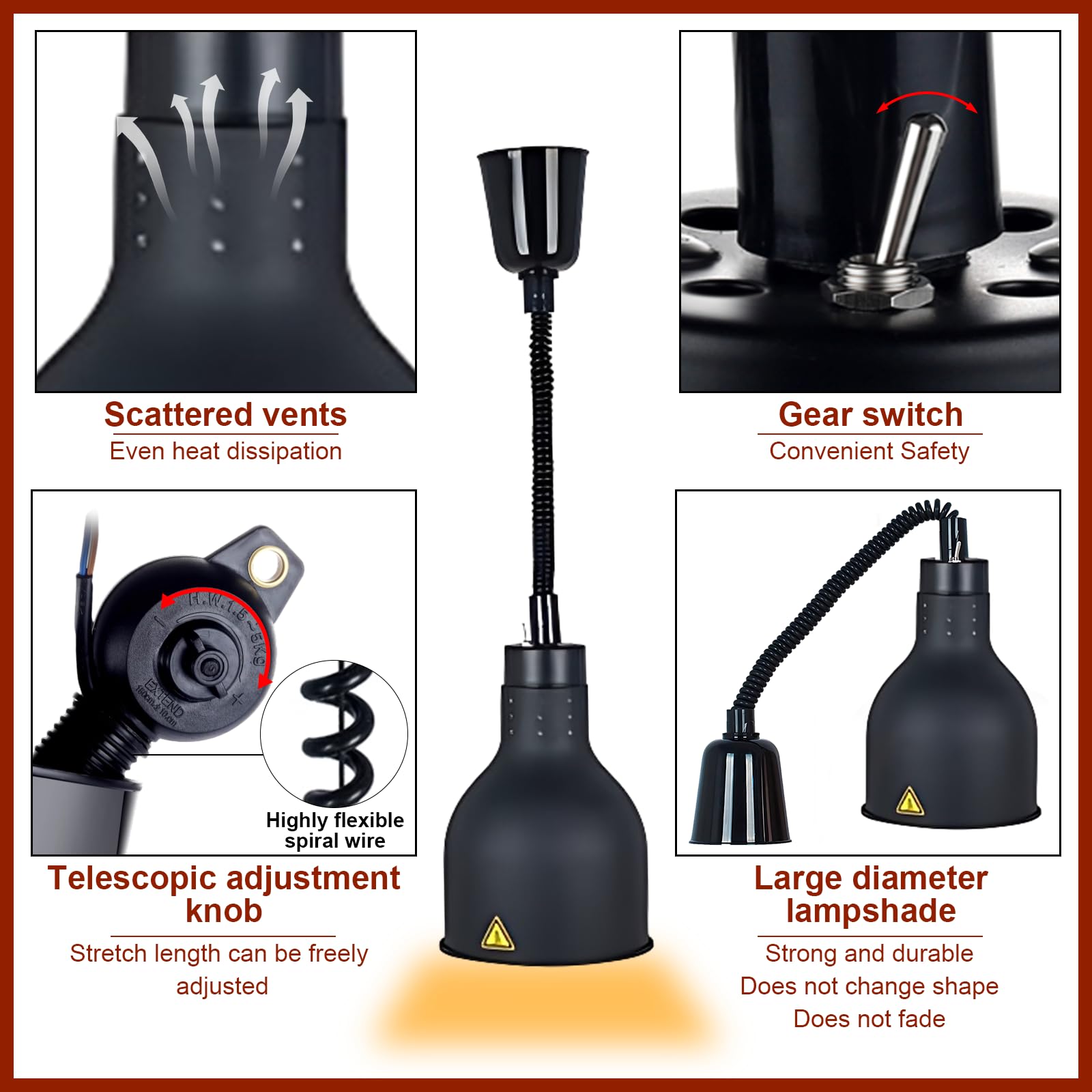 Lampe Chauffante Cuisine Professionnelle, Lampe Chauffe Plat Buffet Suspendue Hauteur Réglable, 19/25cm Lampe Chauffante Alimentaire Réglable pour Hôtels, Buffets, Cuisines(D-19cm,2 Pièces)
