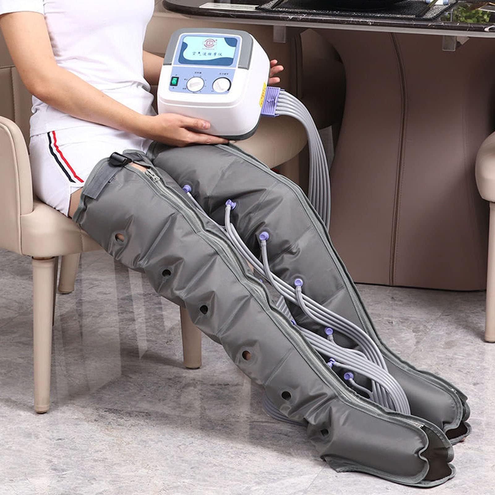Massaggiatore a Compressione Ad Aria per Gambe, Stivali Pressoterapia, Macchine per Massaggio Linfatico con 6 cavità, Apparecchio per Massaggio, Versione Traspirante