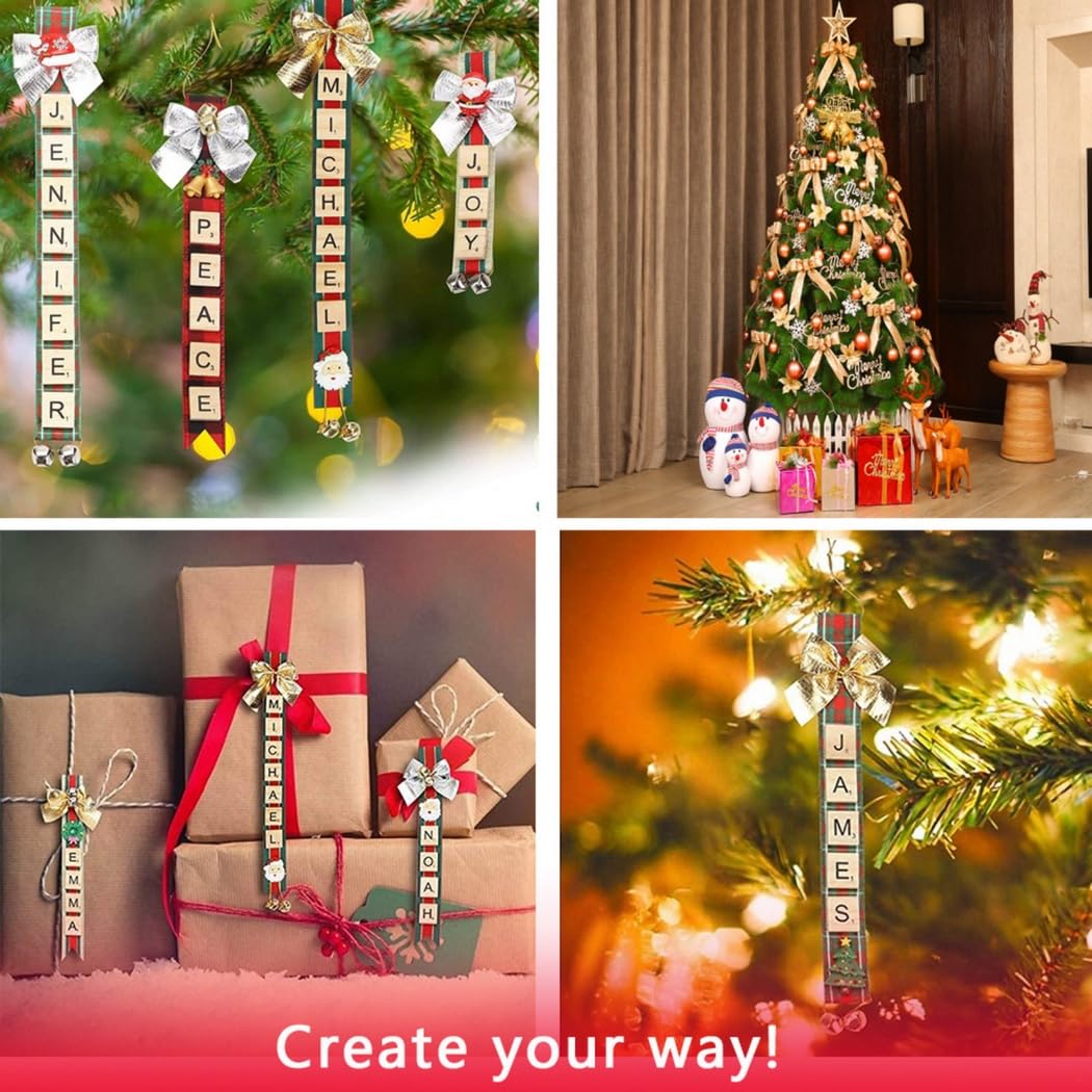 Kit de décoration de Noël à faire soi-même : créez vos propres décorations de vacances avec des rubans, des cloches et des carreaux de lettres