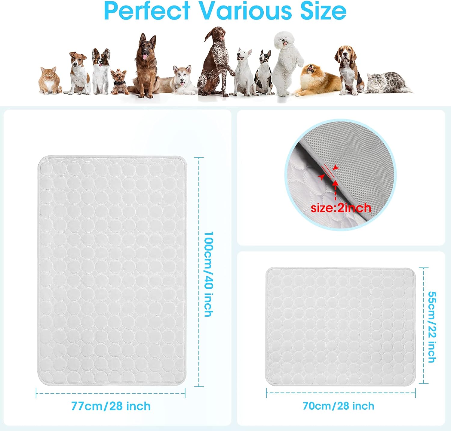 Pet Cooling Mat, Portable & Washable Dog Self-Cooling Mat, Anti-Slip Cooling Mat Pad for Kennerl, Crates and Beds, Ice Silk Self Cooling Blanket, Non-Toxic Breathable Sleep Bed for Dog, Large, Gray : Pet Supplies