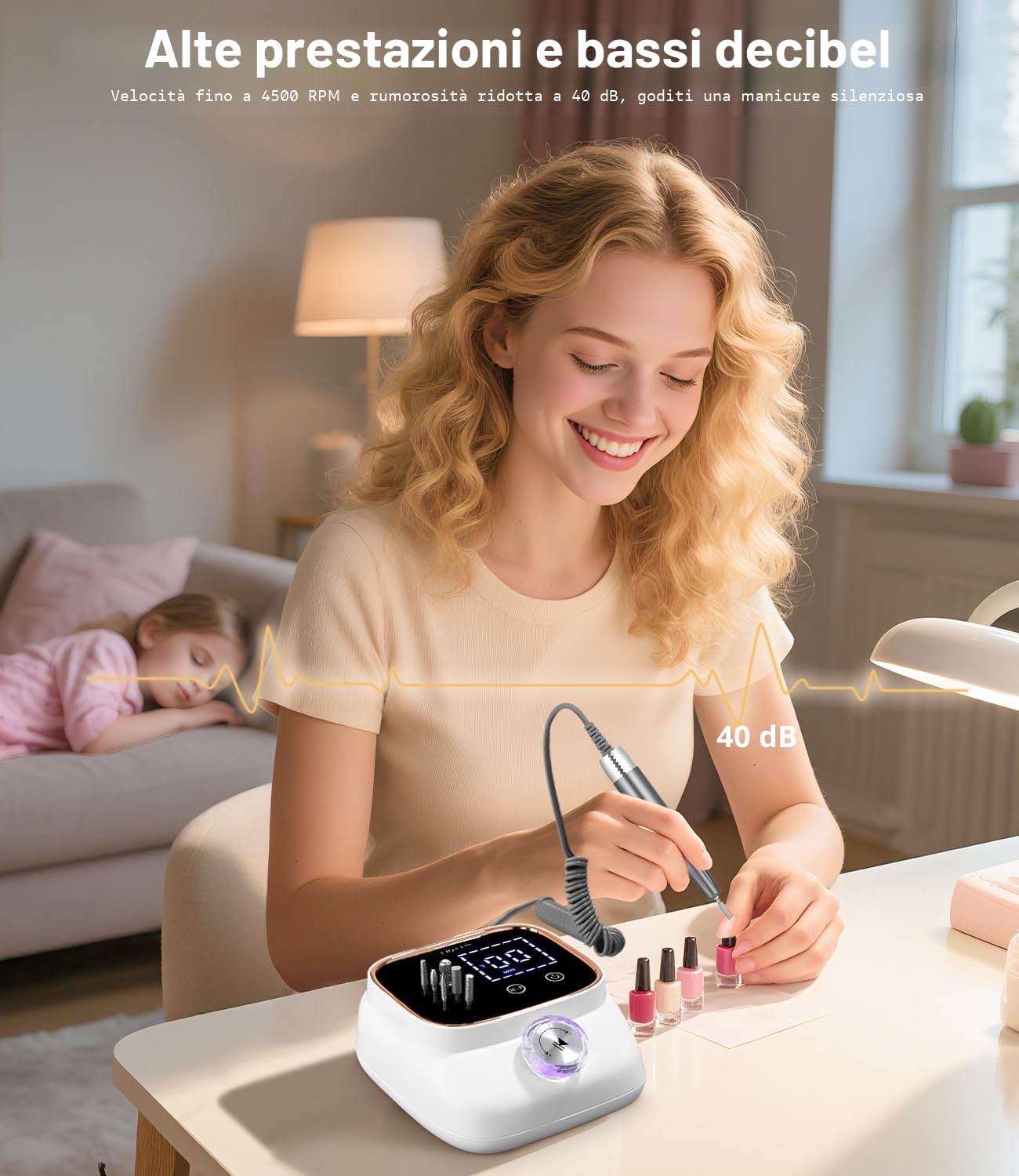 45,000RPM Fresa per Unghie Professionale, Lima Elettrica per Unghie, Touchscreen, con Punta in Ceramica Kit Unghie, Salone Manicure Set e Pedicure Elettrico per Semipermanente Gel