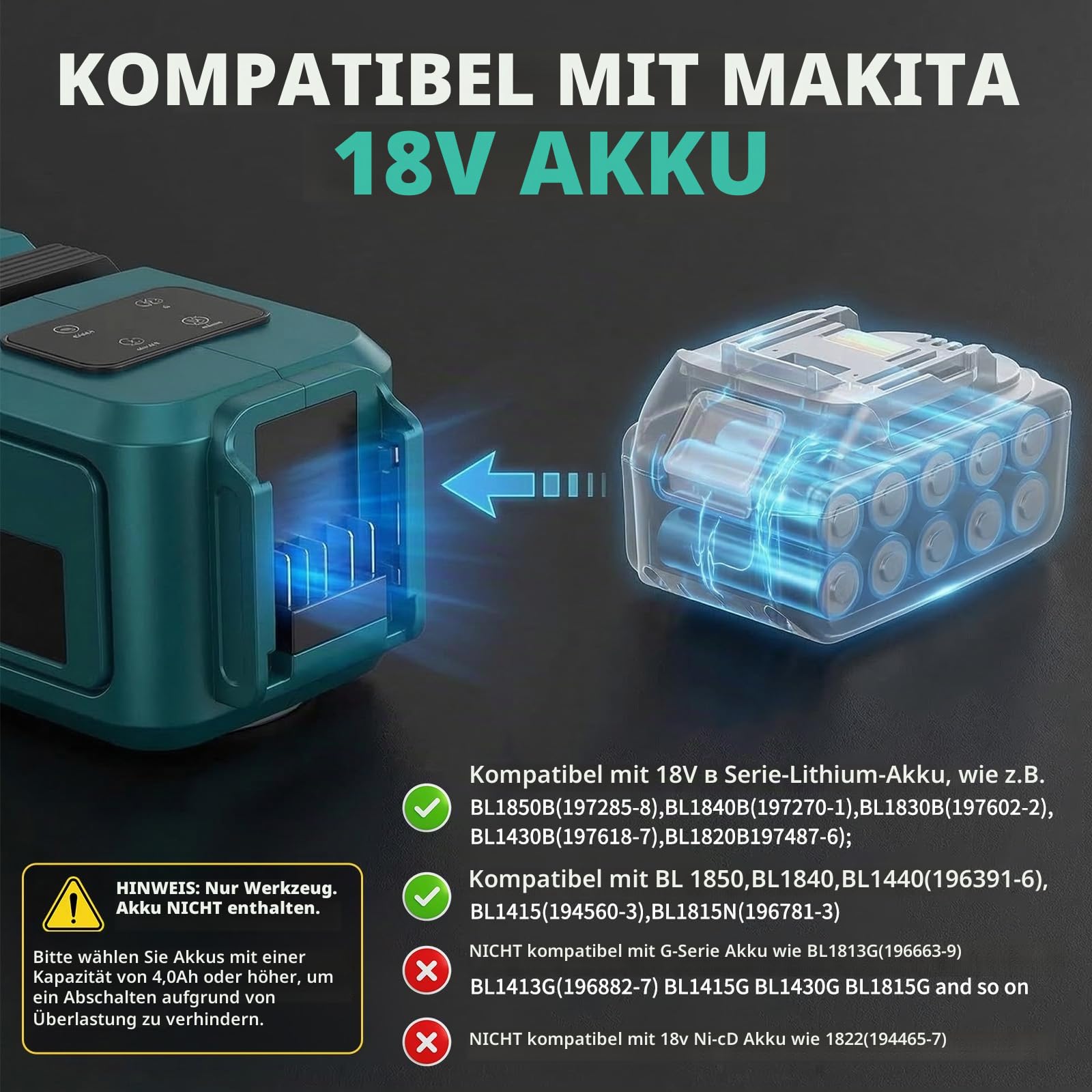 Elektrischer Wagenheber Kompatibel mit Makita 18V, 5-Tonnen Kapazität Kabelloser hydraulischer Heber mit LED-Arbeitsscheinwerfer, Fernbedienung für SUV, Auto und LKW, Hubbereich 155-450mm (ohne Akku)