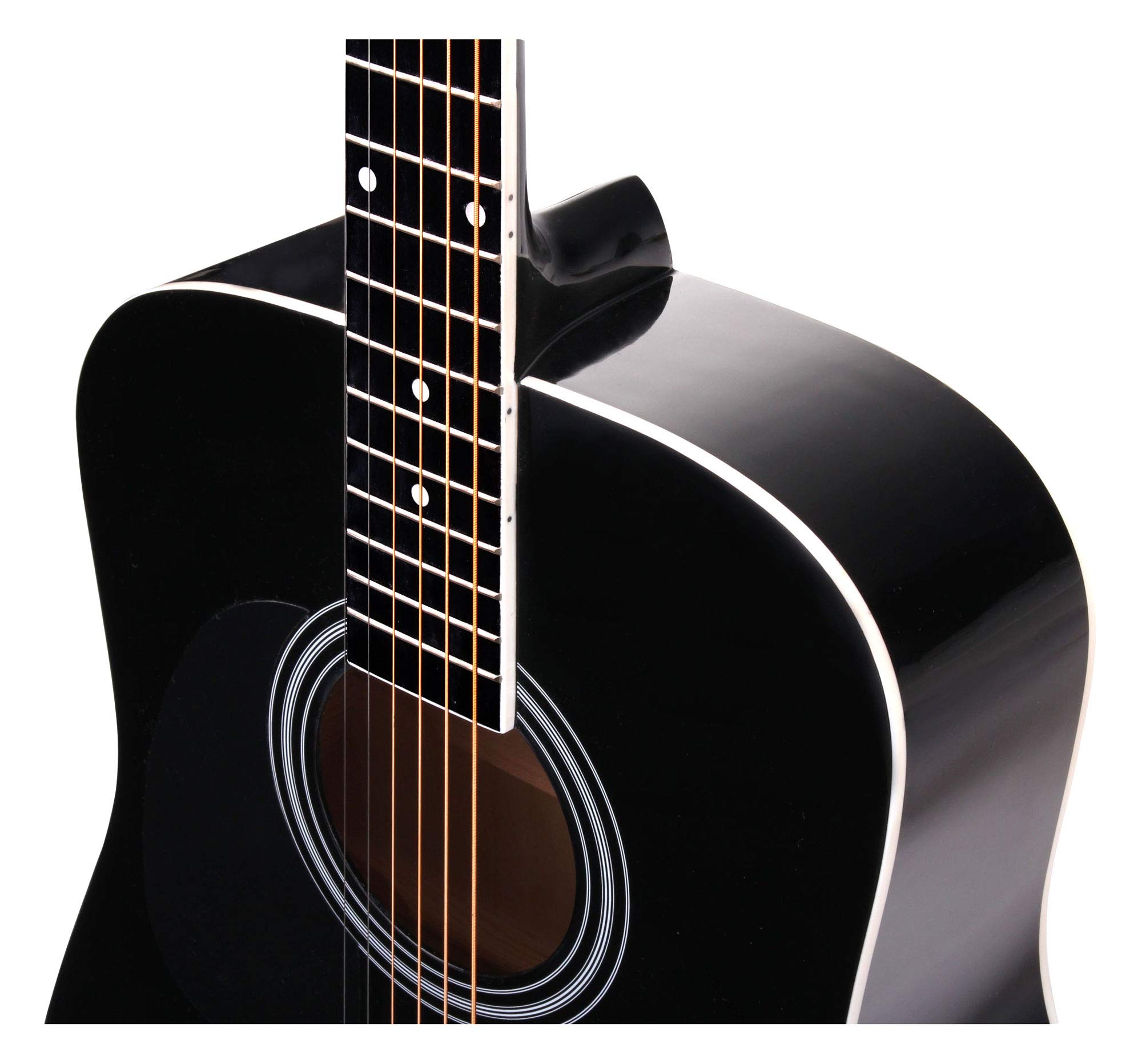 Classic Cantabile WS-10BK-LE Guitare Western Gaucher Starter-Set Dreadnought 6 cordes, 20 frettes, accessoires, housse, cahier de partitions, cordes, médiators, noir.