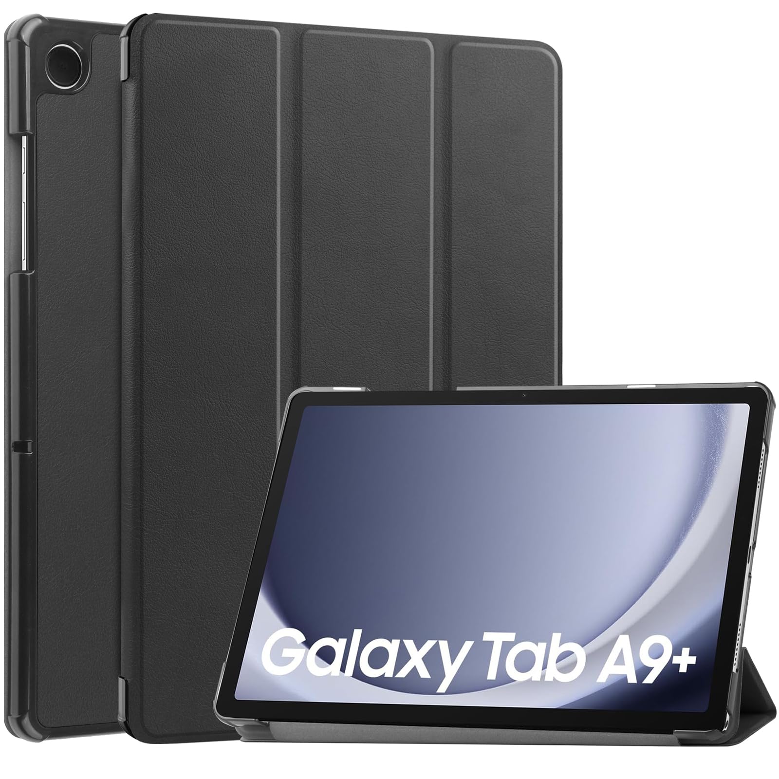 For Galaxy Tab A9 Plus ケース スタンド 機能 角度調整 上質PUレザー キズ防止 軽量 タブレット カバー 全面保護 タブレット用アクセサリー Mosasa Galaxy Tab A9 Plus 専用 スマートカバー (ブラック)