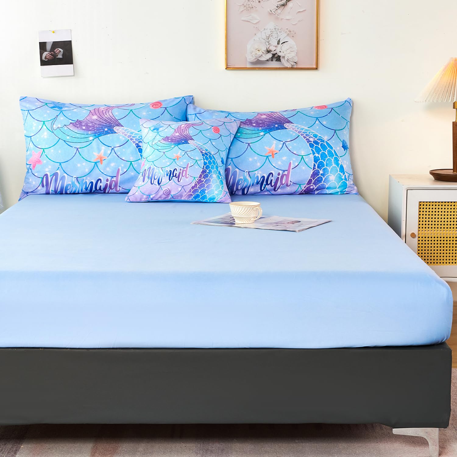 Set Piumino Sirena Glitterato Viola Per Ragazze URBONUR 6 Pezzi Rosa Sfumato, Taglia Singola - 2