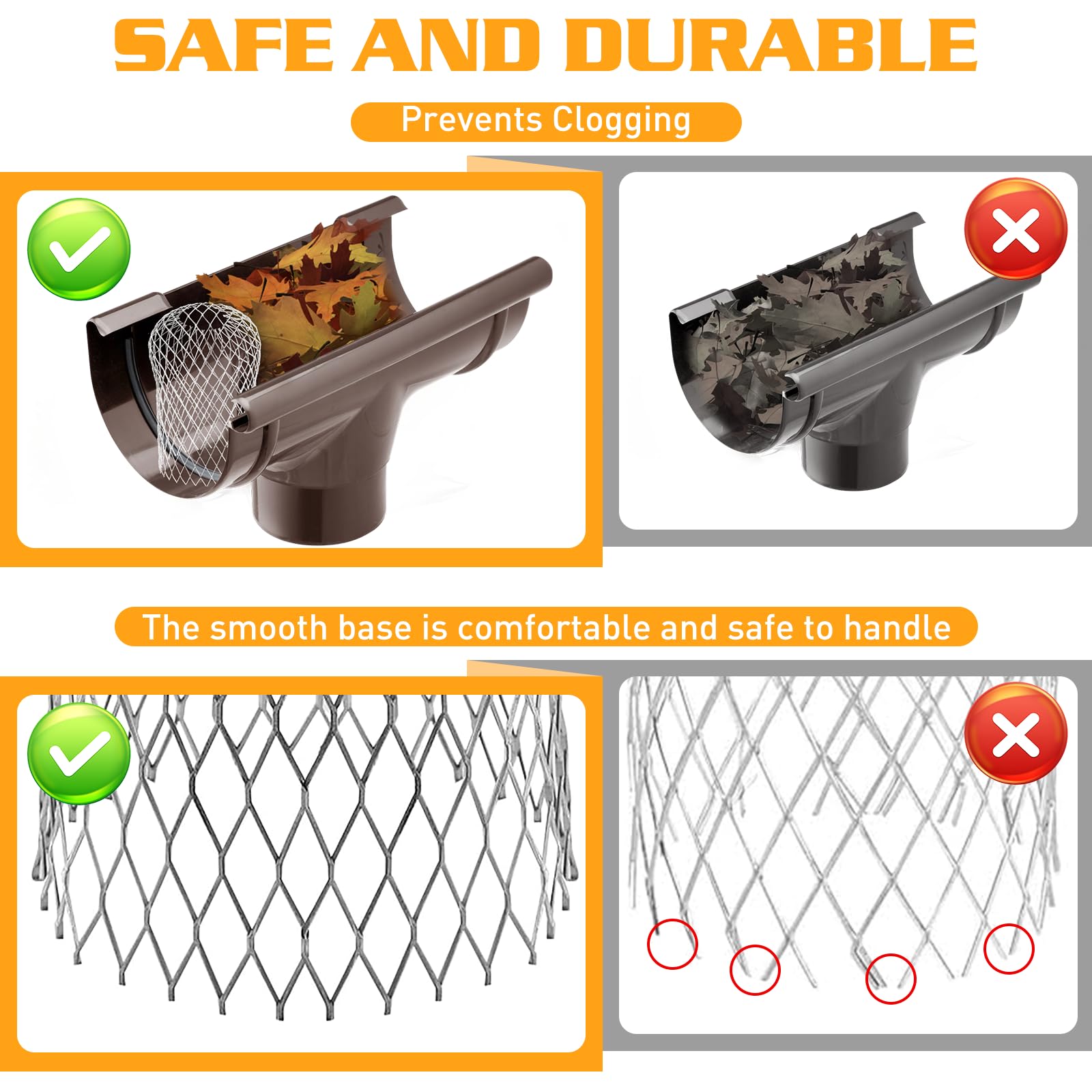 Zorplex Set di 4 Protezioni per Grondaia in Alluminio, Griglie Estensibili per Pluviali Ø 3–15 cm, Filtro Antifoglie e Detriti, Facile da Installare per Tubi di Scolo e Gr (4, Bianco)