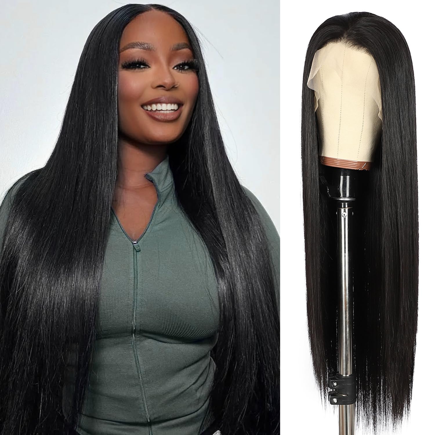 SOMIARIK 13x6 Lace Front Straight Synthetic Wigs for Women Natural Black Straight Lace Front Synthetic Wig Pre Plucked With Baby Hair Party Daily Wear Heat Resistant 26 Inch