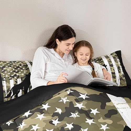 Miniatura 5 de Erosebridal Howling Wolf Bedding - Juego de edredón de camuflaje militar, tamaño King, diseño de bandera estadounidense, edredón de plumón de