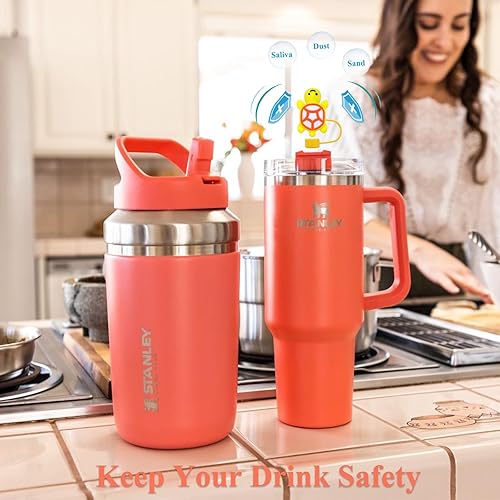 Miniatura 12 de Tapones de paja de sirena, 4 unidades, color rosa intenso, tapas para pajitas Stanley, cubierta de pajitas de silicona para popotes de 0.394 in