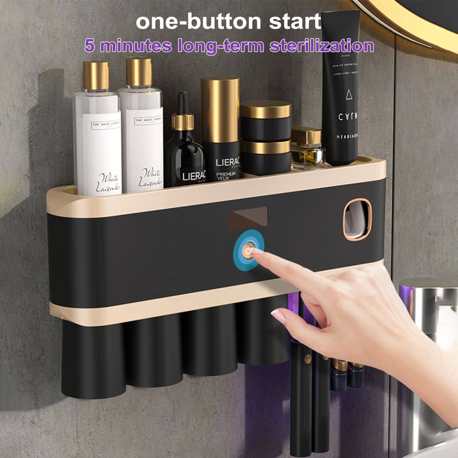 Porta Spazzolino Elettrico, Dispenser Dentifricio, Porta Dentifricio, Porta Spazzolini Bagno Muro, con gancio per spazzolino da denti, tazza per spazzolino da denti, scatola portaoggetti-3 Cups