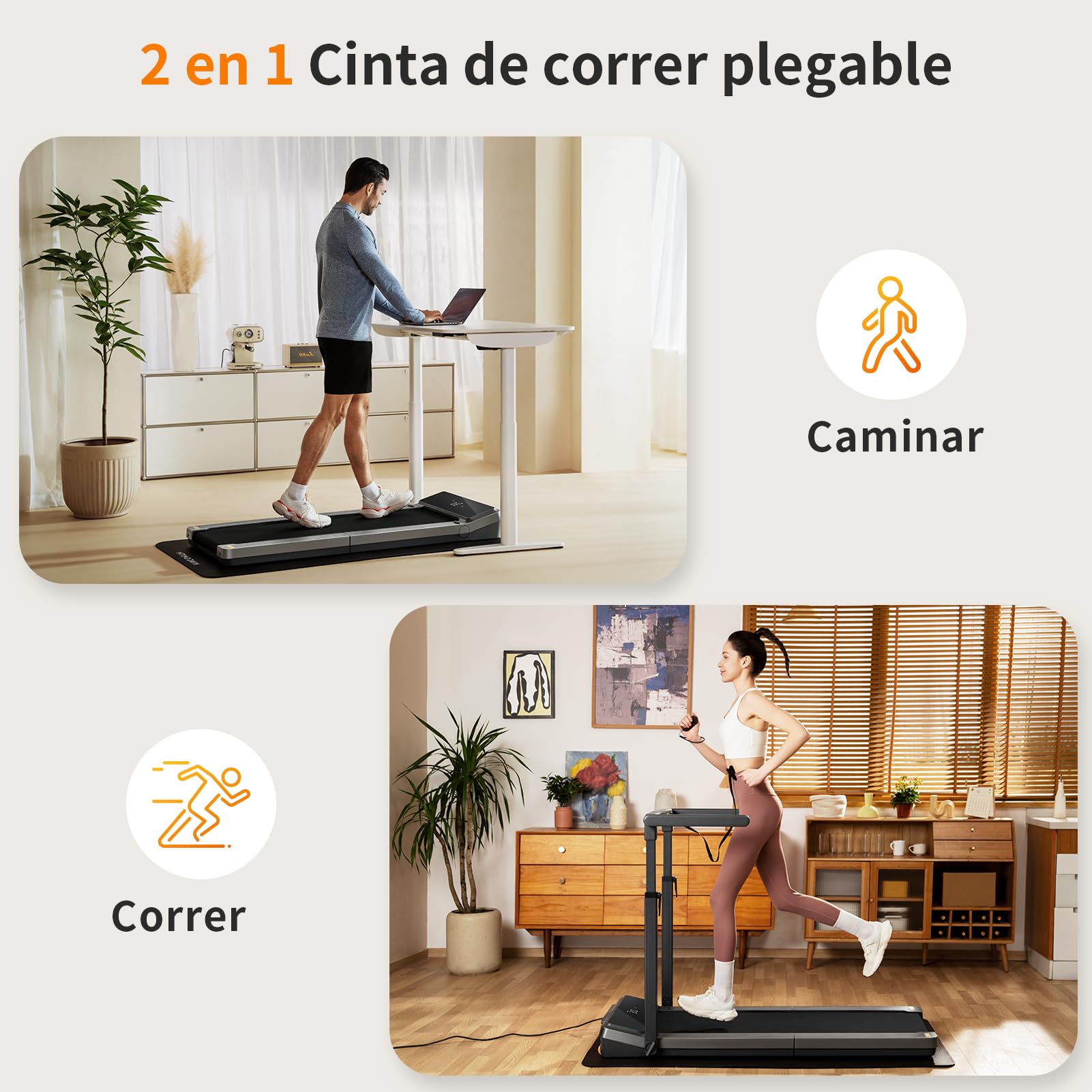 WalkingPad R3 Hybrid+ Cinta de Correr, Cinta de Caminar Plegable con asa 1-12 Km/h, área de Carrera Grande de 44 cm x 120 cm, 120KG Máx. Cinta de Correr Plegable para Uso doméstico con aplicación y