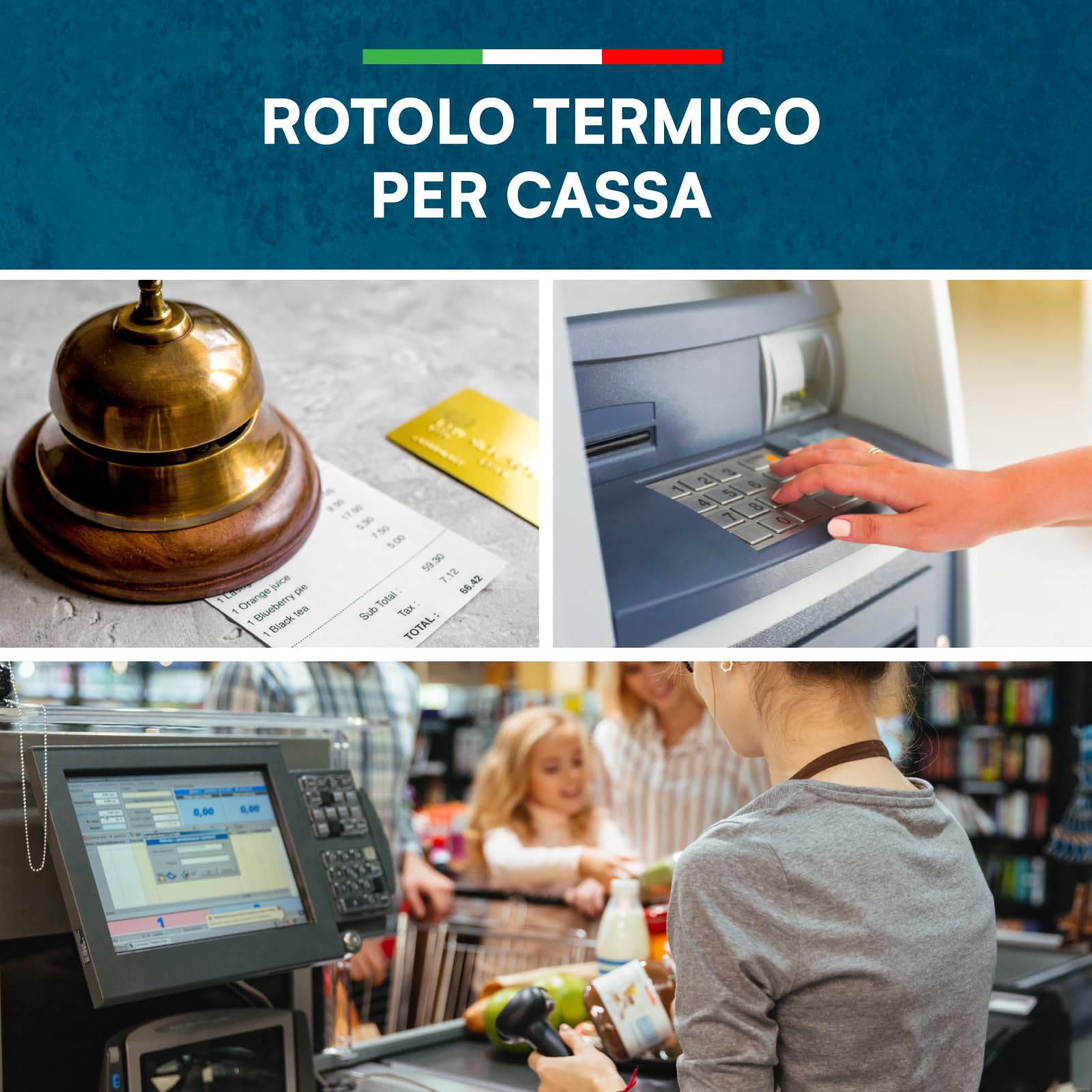 Rotoli Termici 80x80 Alta Qualità per Registratori di Cassa, Carta Termica Omologata, Confezione da 50 Rotoli - Compatibili con Nexi, Axerve e Ingenico