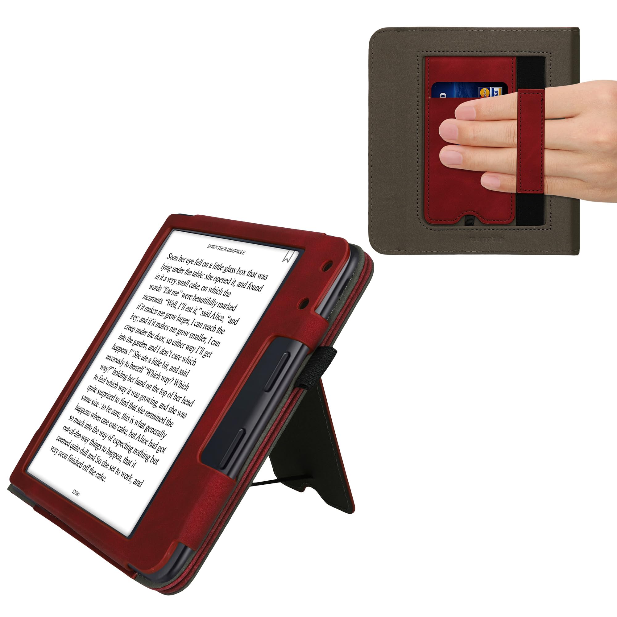 Kwmobile Kindle Paperwhite Hülle – Flip Cover Mit Handschlaufe, Standfunktion & Kartenfach, Herz Brush Dunkelrot (bis 7. Gen)