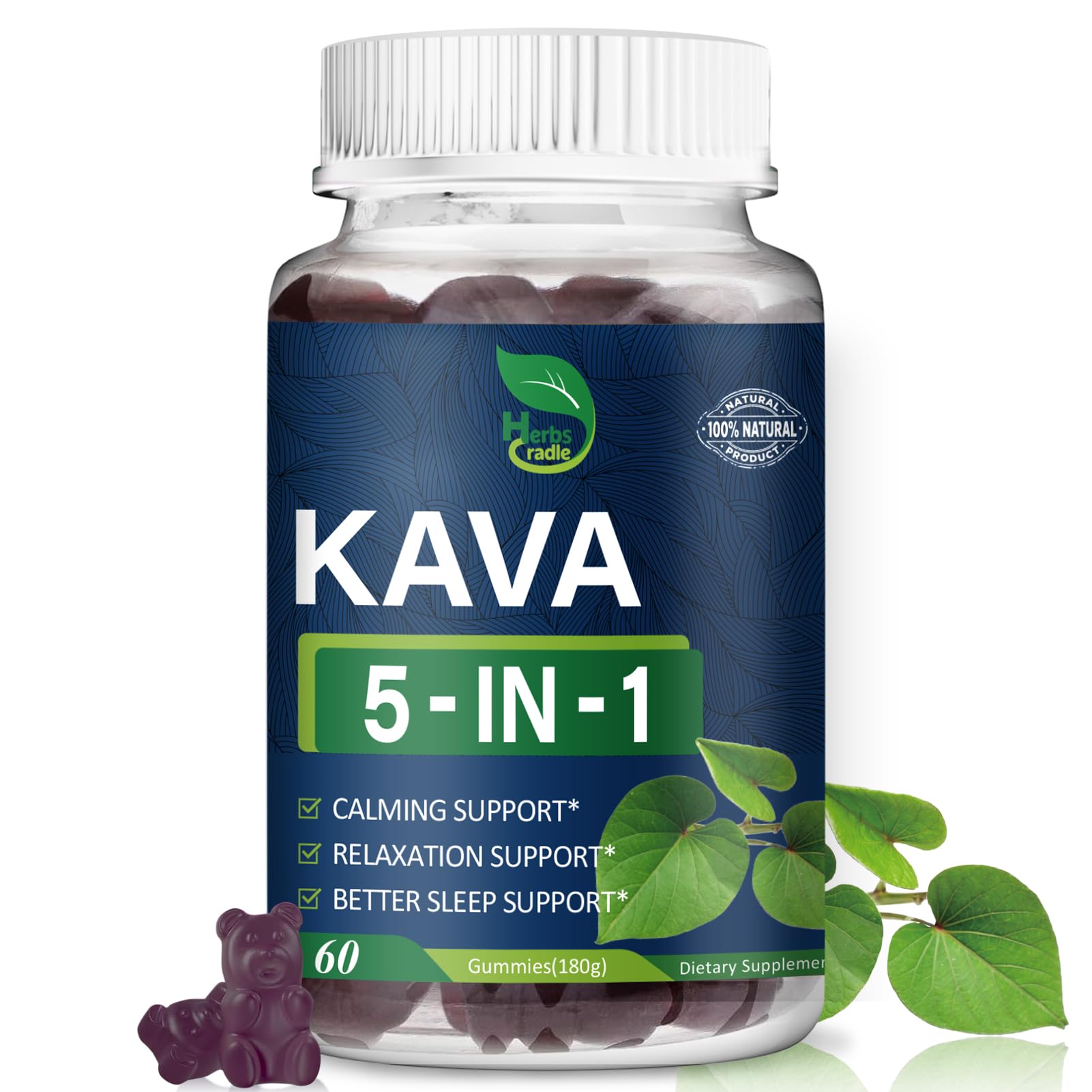 Kava Kava Extract Gummies for Calm, Relaxation & Sleep Support 60 Count (Pack of 1)