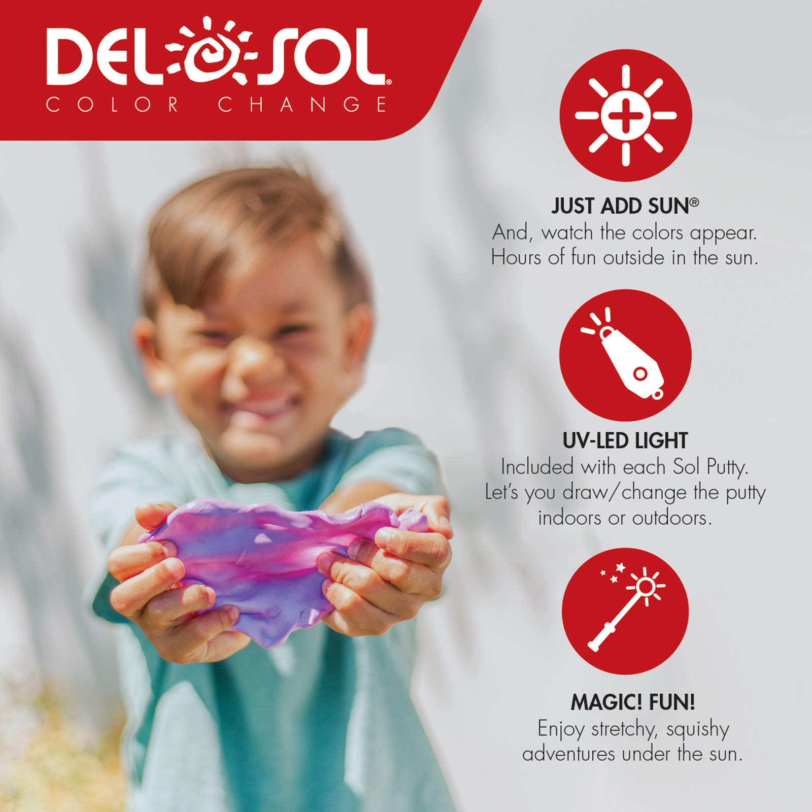 Del Sol Color-Changing Putty - Sol Putty - Changes Color from Yellow to Red in The Sun - Nontoxic, All-Organic Formula, Stain-Free, Water Soluble - 58 Grams/2.05oz