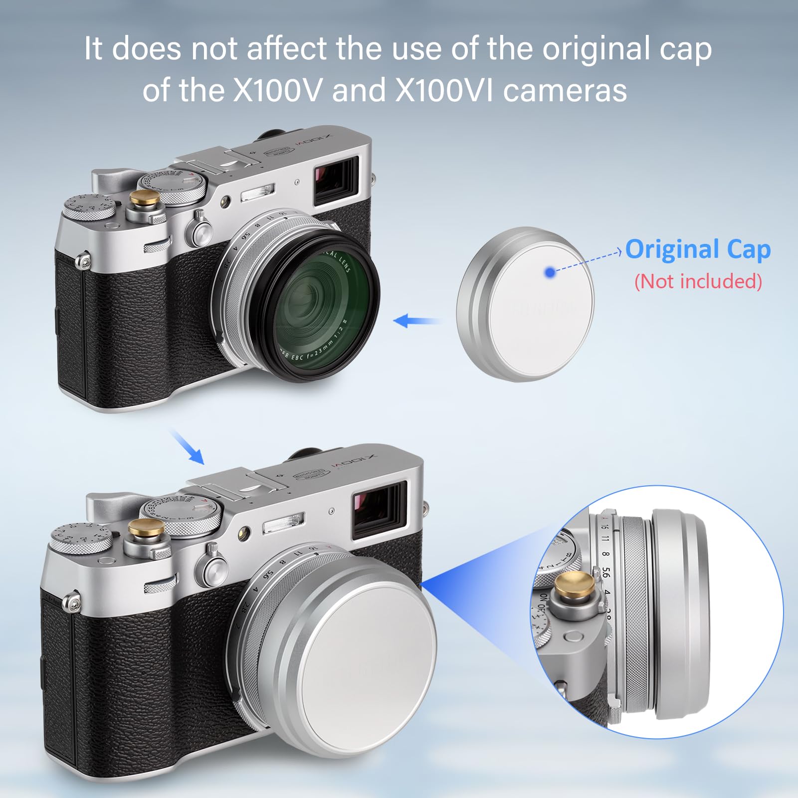 Haoge LAR-X52B Bague d'adaptation pour filtre d'objectif Fujifilm X100VI X100V 49 mm Noir