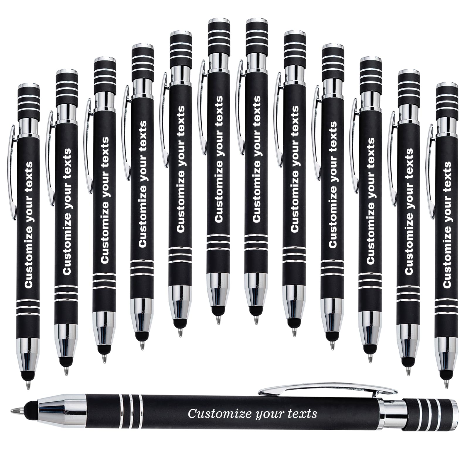 LINMQIU Personalized Ballpoint Pen, Soft Touch Custom Ballpoint Pen with Stylus, Personalized Metal Name Pen with Company Name, Graduation wishes, Wedding wishes, Message - Black Ink Pen - 12PC