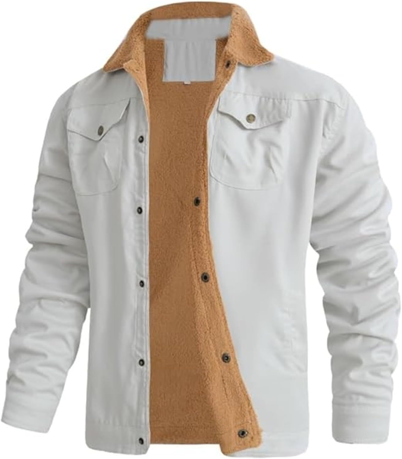 Men's Warm Trucker Coat Winter Thick Cotton Fleece Lined Jacket Lapel Cargo Sherpa Lined Outwear