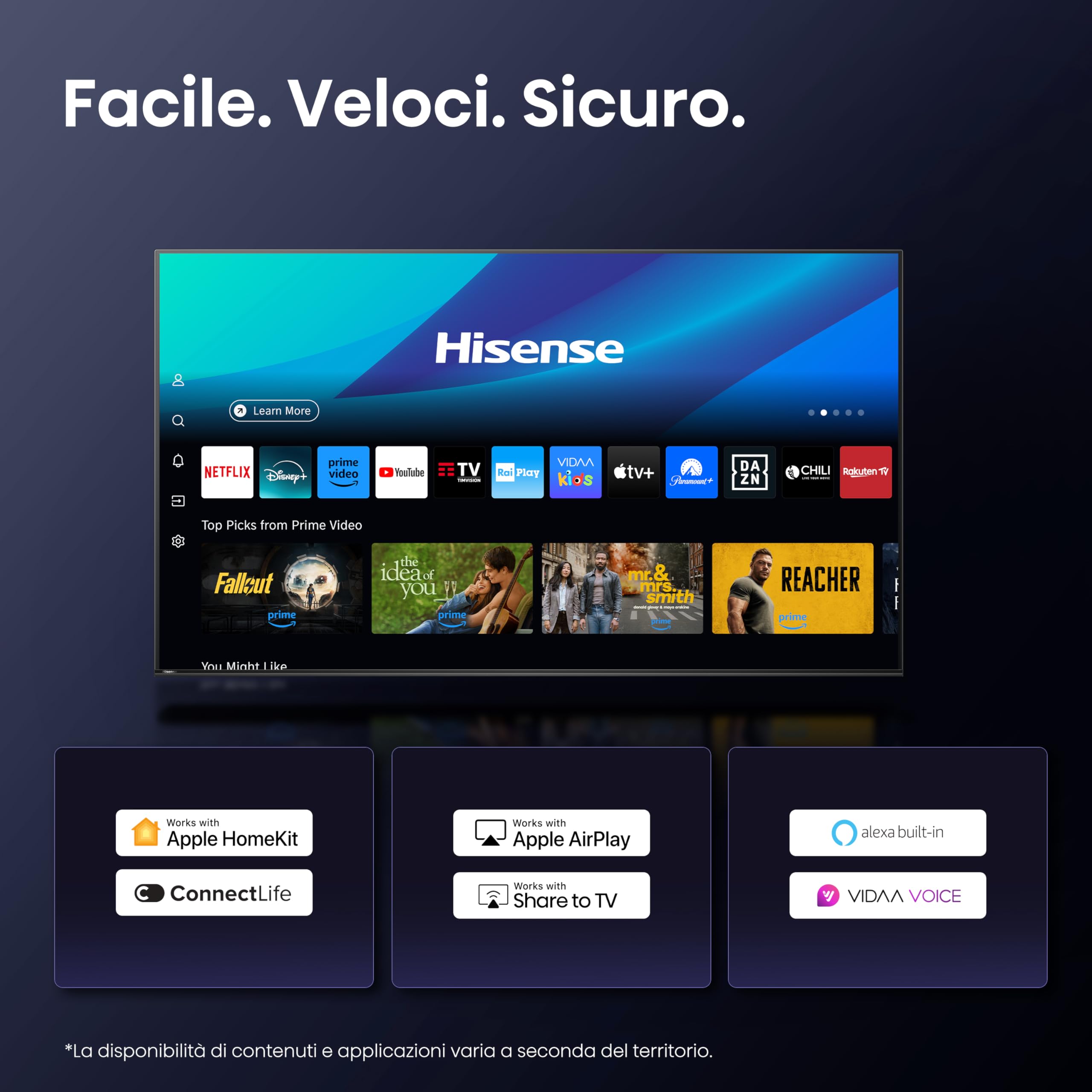 Hisense Smart TV 43" 4K Ultra HD 2025 43A6Q, Smart TV VIDAA U8, Dolby Vision, HDR 10, Game Mode Plus, Alexa Built-in, VIDAA Voice, Tuner DVB-T2/S2 HEVC 10, lativù 4K, 43'', 2025 LED