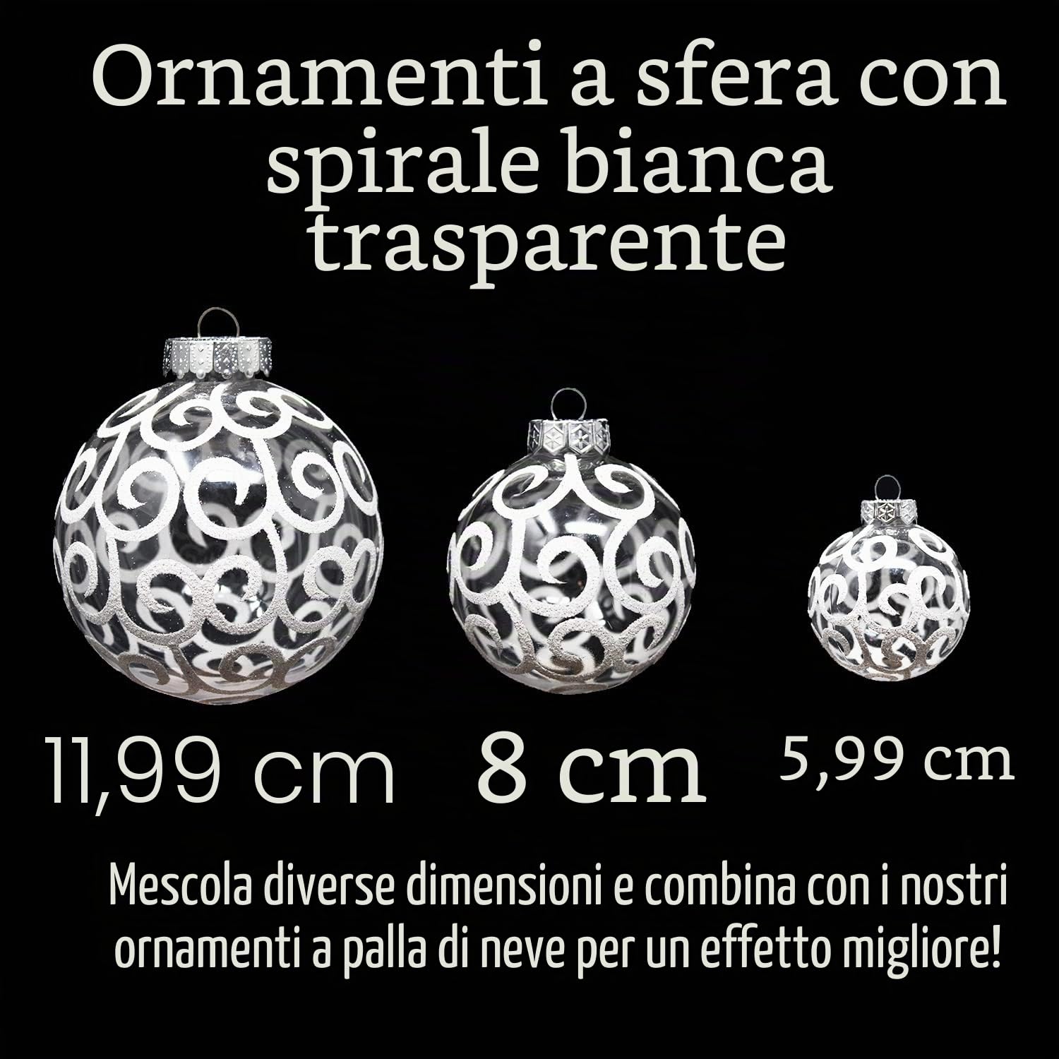 8pk Palline di Natale a spirale bianche trasparenti per decorazioni per l'albero di Natale - Palline di plastica infrangibili extra large da 120 mm e decorazioni a forma di fiocco di neve