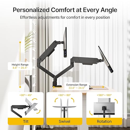 Miniatura 3 de monTEK Brazos de monitor de montaje de monitor dual para 2 monitores para pantalla curva de 17 a 35 pulgadas con capacidad para 35 libras, ajustable