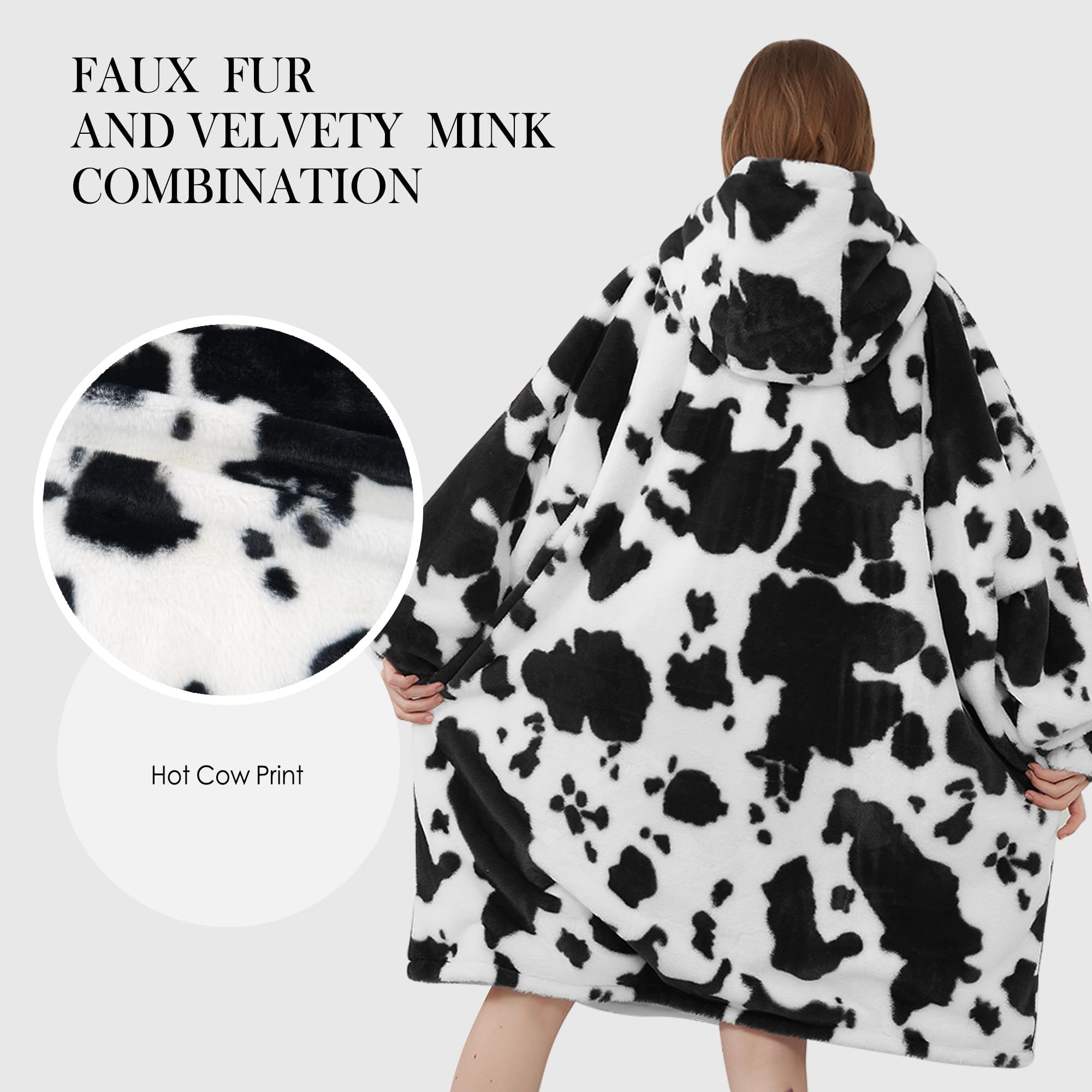 Viviland Felpa con cappuccio oversize super morbida, calda e confortevole, pullover gigante con grande tasca frontale, regalo per donne, uomini, adolescenti, stampa mucca