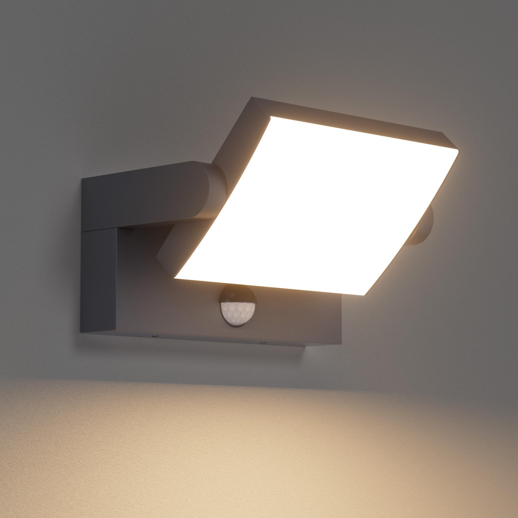 Klighten 24W Außenlampe mit Bewegungsmelder Wandleuchte, Anthrazit, 3000K | Wasserdicht IP65, Schwenkbar, Material: Aluminium, 1500 Lumen, fur Aussen/Innen