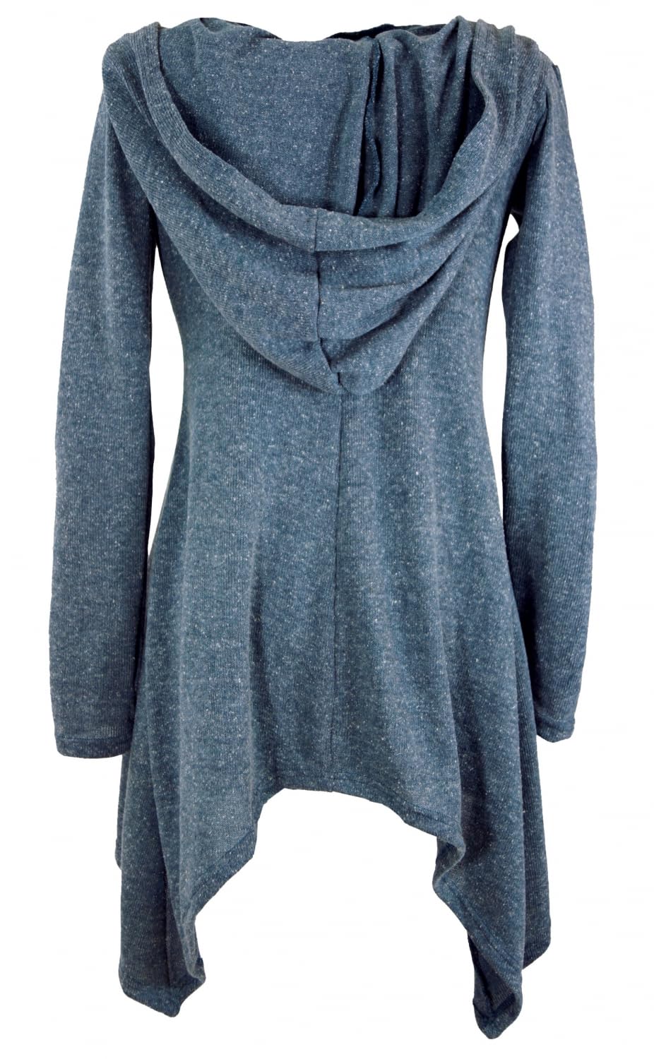 GURU SHOP Lange Strickjacke, Strickmantel mit Kapuze, Damenmode, taubenblau | Legere Passform, Baumwolle, Daumenloch, übergroße Kapuze, angenehm zu tragen
