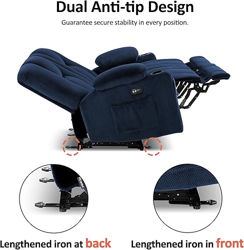 Miniatura 6 de MCombo Zero Gravity 3 Seater Power Reclining Sofa with Console, Heat and Vibration Massage, Recliner Couch for Living Room, Fabric 6035SET (Navy