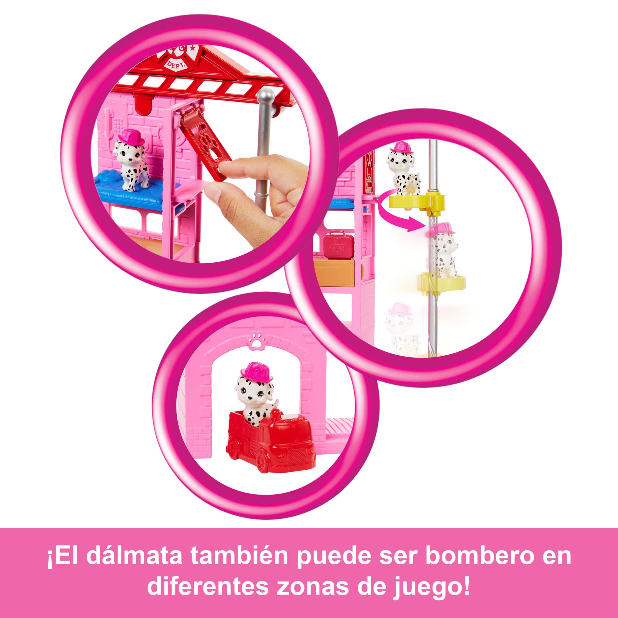 Barbie Tú Puedes Ser Muñeca bombera con estación de bomberos, mascotas y accesorios para la lucha contra incendios, juguete +3 años (HRG55)