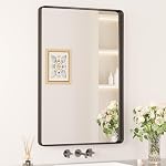 Keonjinn 20" x 30" Miroirs de salle de bains noir pour surpuissant, miroir de salle d'eau rectangle arrondi pour mur, miroir à cadres noir mat avec cadre en métal, HD Verre trempé (horizontal/vertical)