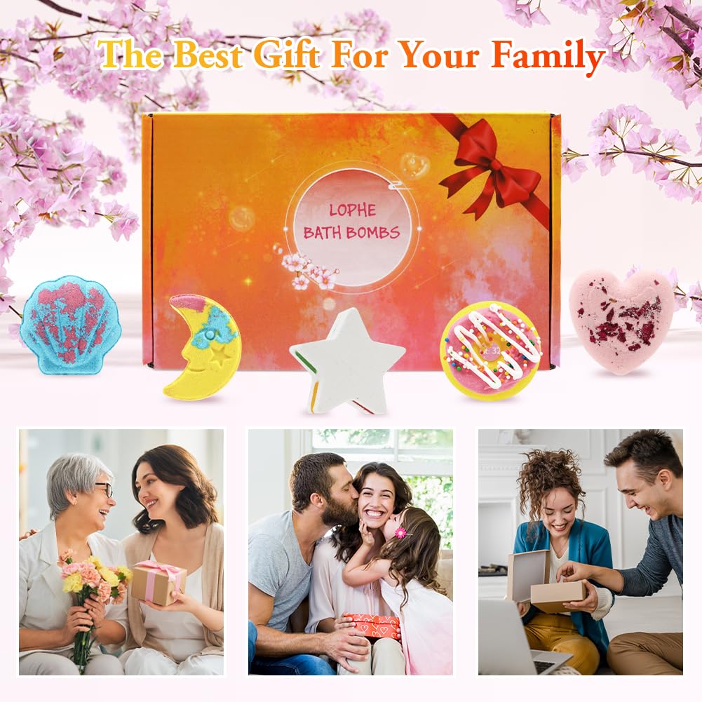 LOPHE Bombes de Bain,6 pcs Coffret Cadeau Boules de Bain, Bombes de Bain Moussant aux Huiles Essentielles, Végétalien et Sans Cruauté, Cadeaux pour CadeauFille,Fete des Meres,la Saint Valentin,Noël