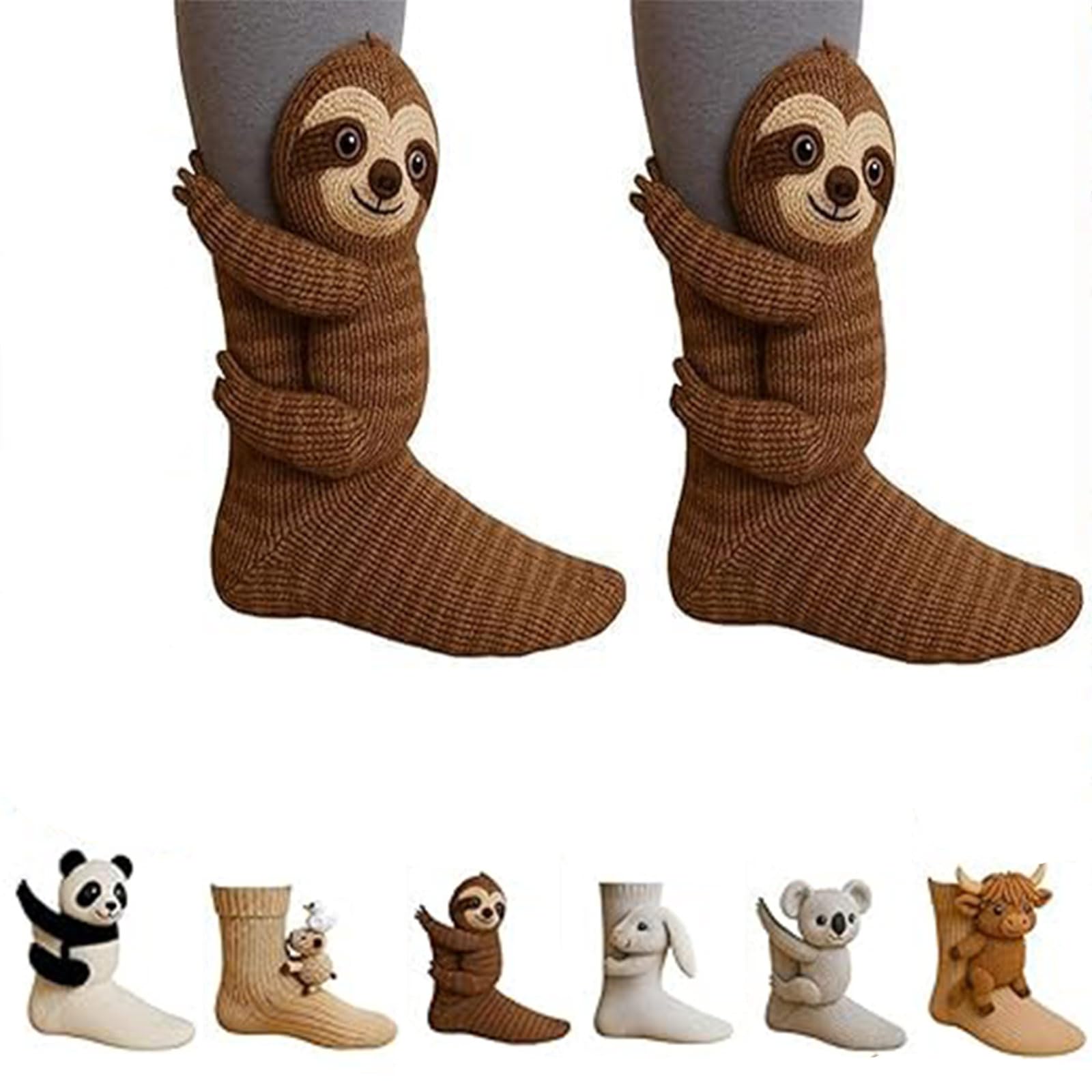 Zorkkra Unisex Shulai 3D Knit Animal Socks For Christmas, Novelty Sloth/Highland Cow/Koala Animals Floor Sock, Funny Knitted 3D Animal Socks For Women Men Kids, Xmas Gift For (Shulai)