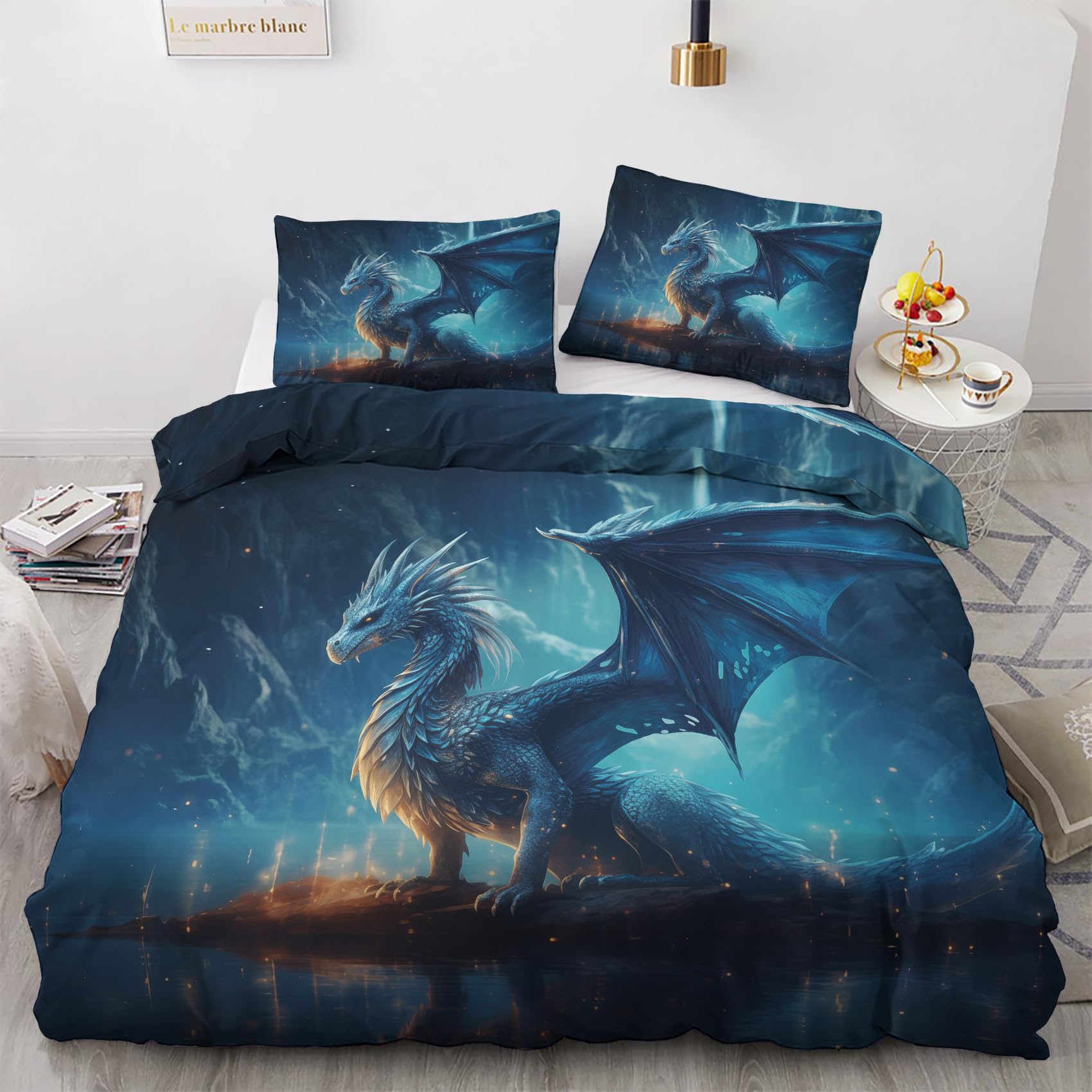 Housse de Couette Dragon 220x240 Linge de Lit 2 Personnes Parure Microfibre Créature