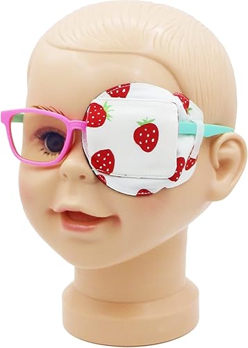 Parche para ojos de algodón y seda 3D para niños, parche de ojos para niñas para gafas  Parche médico para niños con ojo perezoso (fresa, ojo