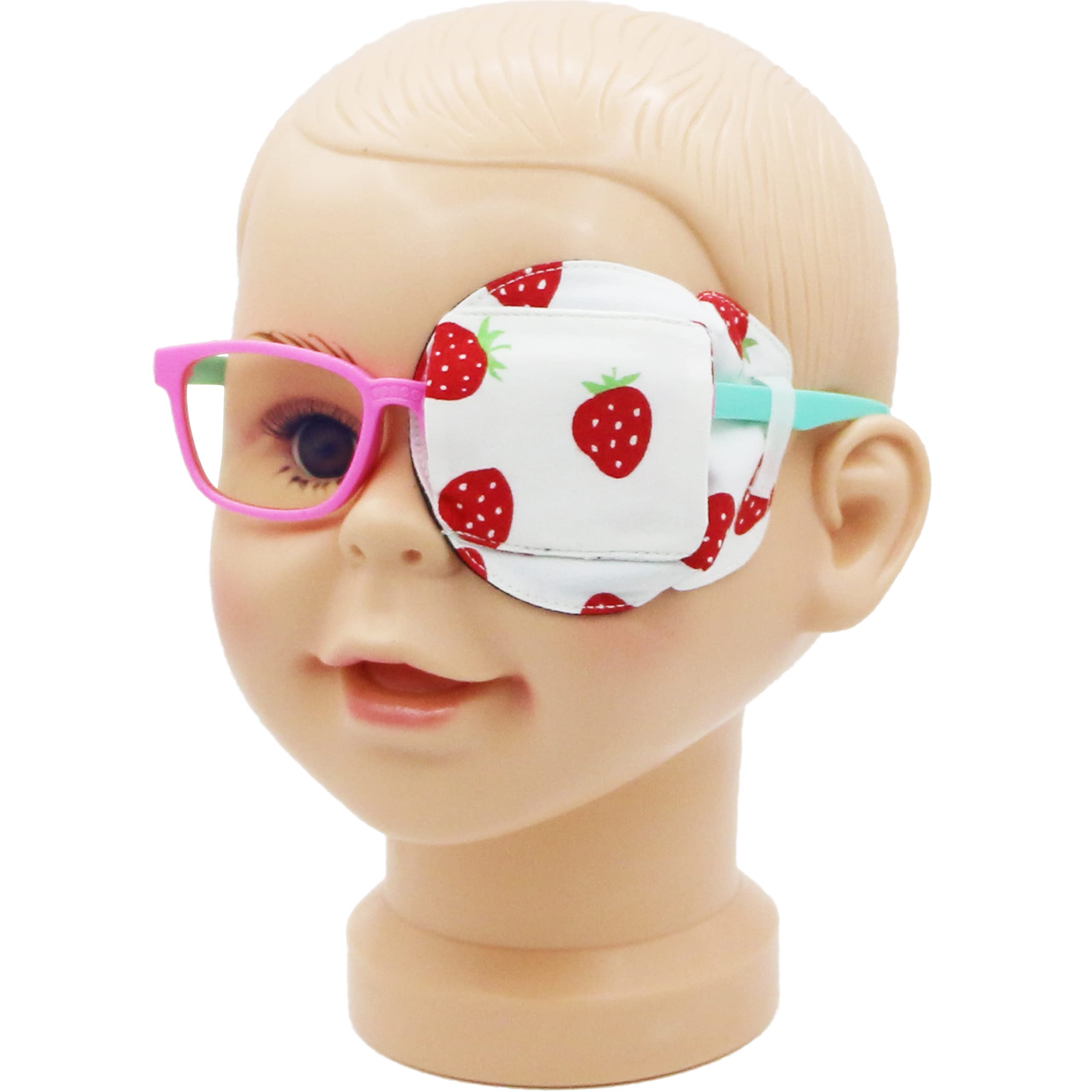 Astropic 3D Cotton & Silk Eye Patch for Kids | Girls Eye Patch for Glasses | Medical Eye Patch for Children with Lazy Eye (Strawberry, Left Eye)