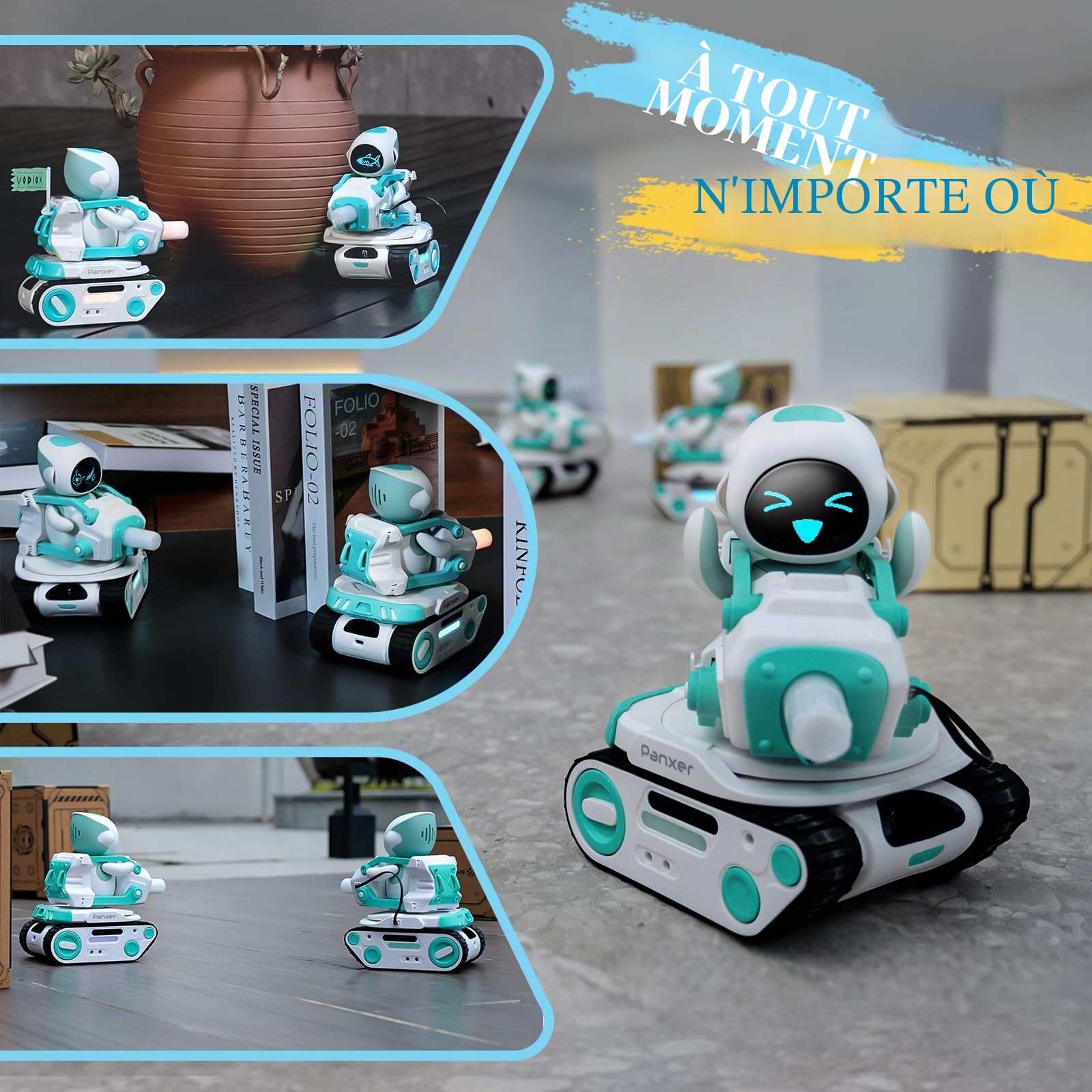 ENERGIZE LAB Panxer - Réservoir de bataille RC pour robot Eilik, jouet de voiture Crawler avec lumières LED et télécommande 2,4 GHz, cadeaux pour garçons et filles, Eilik non inclus dans cet article.