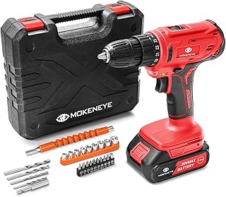 MOKENEYE 20V Cordless Drill Driver Kit, Power Drill with 20V Lithium-Ion Battery, 2-Variable Speed, 25+1 Position, 320In-l...