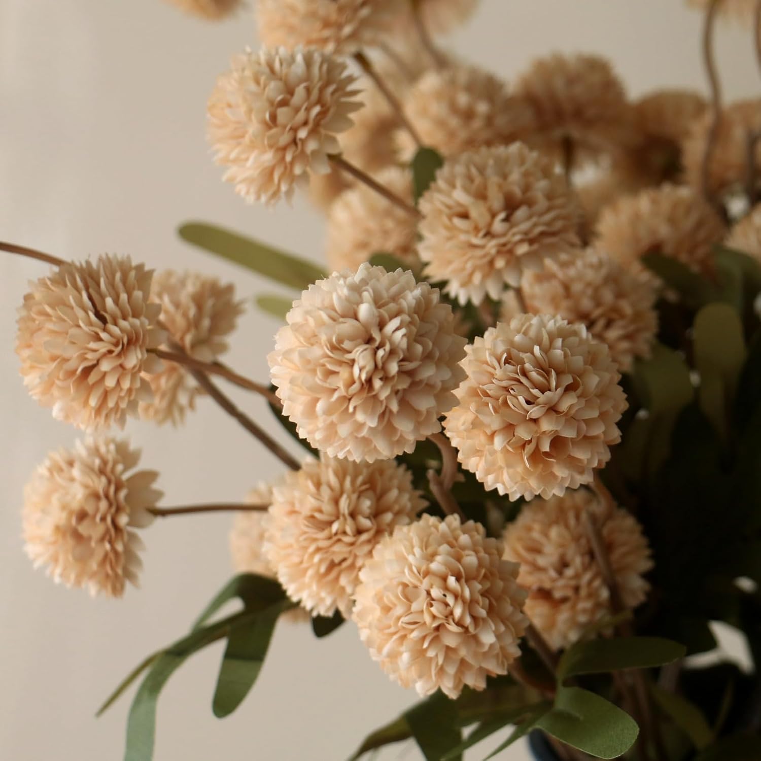 Artificial Flowers Indoor for Vase, 12PCS Fake Silk Mums Long Stem Flowers, Look Real Mini Chrysanthemum Floral Arrangements for Home Decorations (Beige)