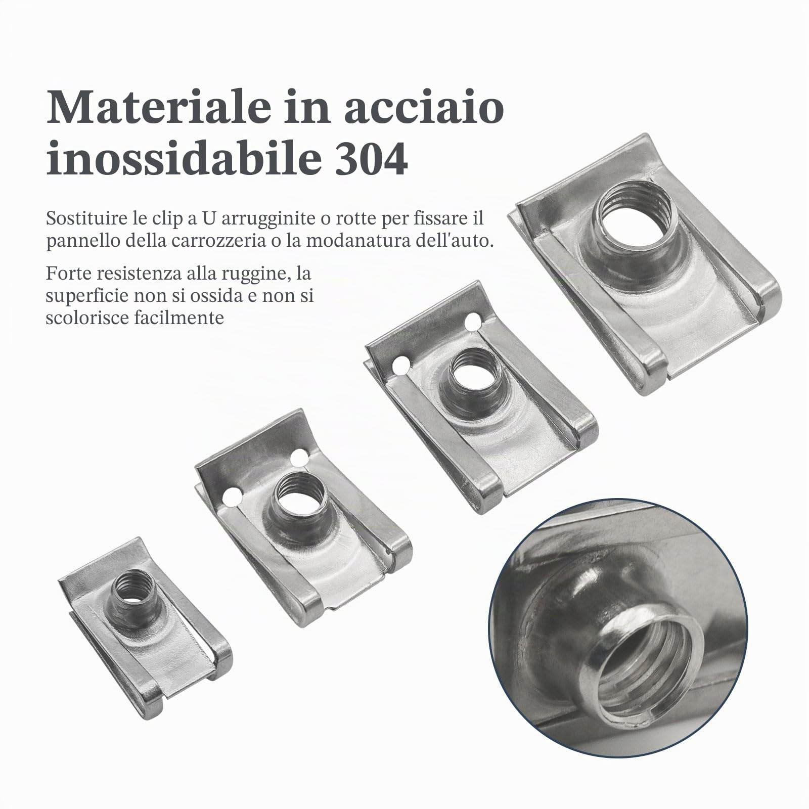100 pezzi Dadi a U Clip di Fissaggio per Auto Carrozzeria, M4 M5 M6 M8, Set Dado a Clip Filettato in Acciaio Inossidabile, Bulloni Dadi a Clip a U per Carrozzeria