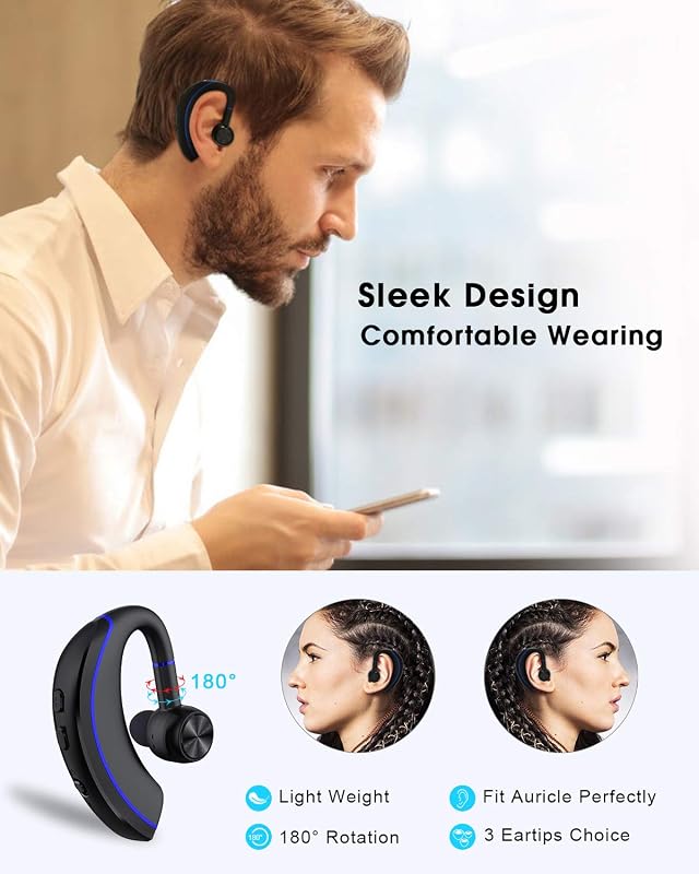 NANAMI Bluetooth Headset V5.0, 320Hrs Ultralight Wireless Earpiece with Rotatable Mic, Hands-Free Noise Cancelling in-Ear Earbuds for iPhone Android Cell Phone/Laptop/Trucker image 3
