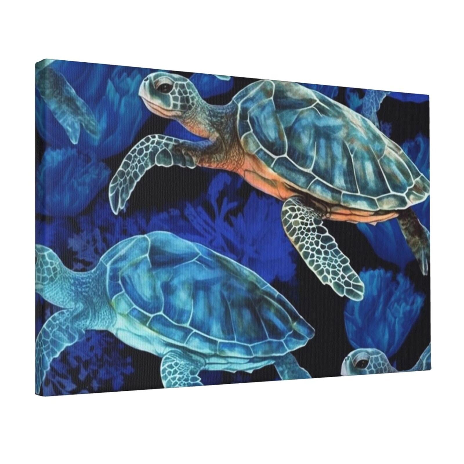 KLOPH Blue sea turtle in ocean Canvas Wall Art for Living Room 12"x18" Modern Artwork Painting for Bathroom Hanging Canvas Prints Aesthetic Wallart for Bedroom Kitchen Office Wall Decor