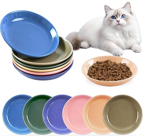 Miniatura 14 de Paquete de 6 cuencos de comida para gatos, cuencos de cerámica para gatos, juego de cuencos para gatos anti-fatiga de bigotes, platos anchos y poco