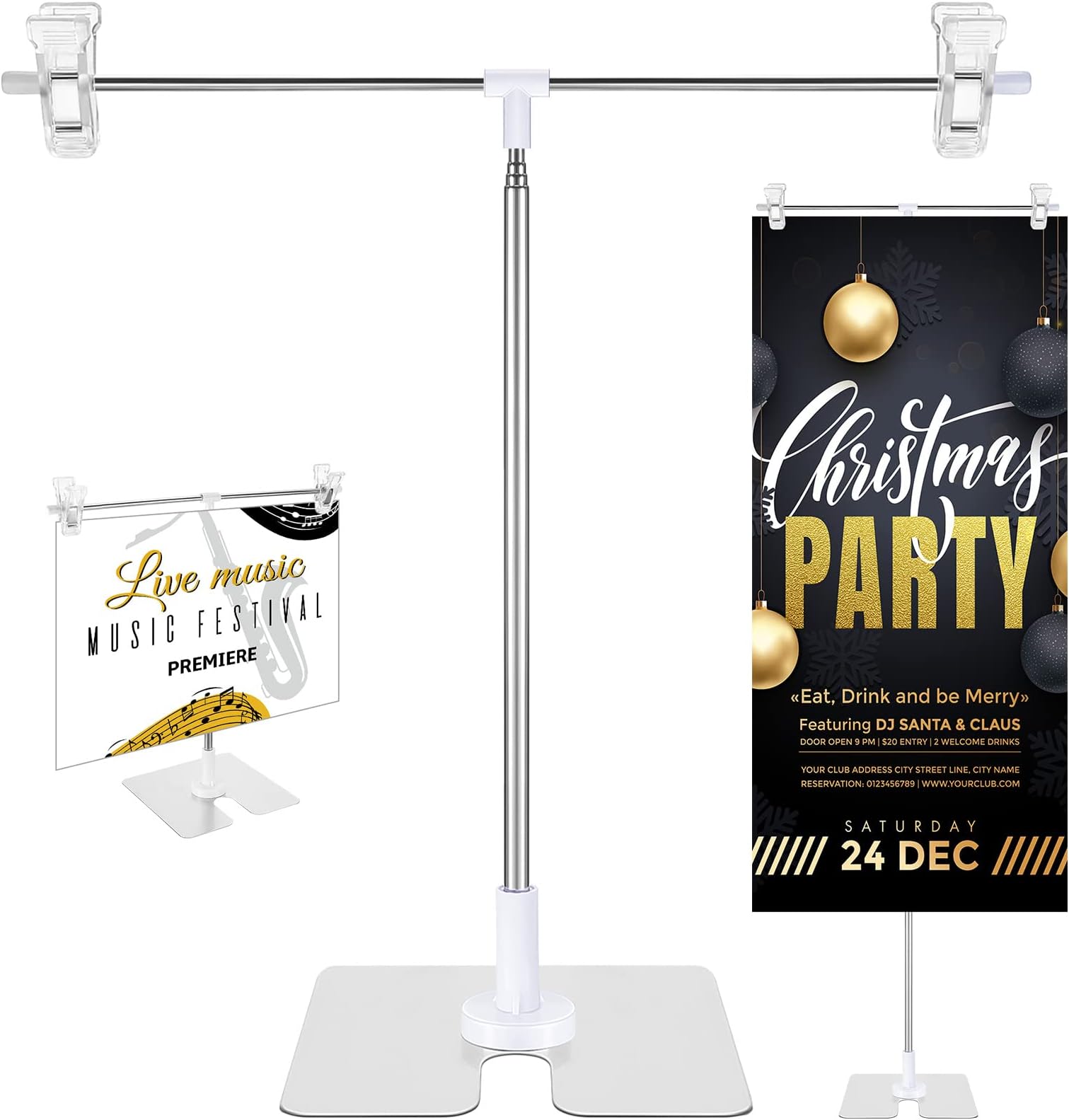 Dunzy 2 Pack Adjustable 11 in - 36.6 in High Metal Banner Holder Table Top Banner Display Poster Stand T Shaped Stand Desktop Business Poster Holder Advertising Display Sign Indoor Outdoor