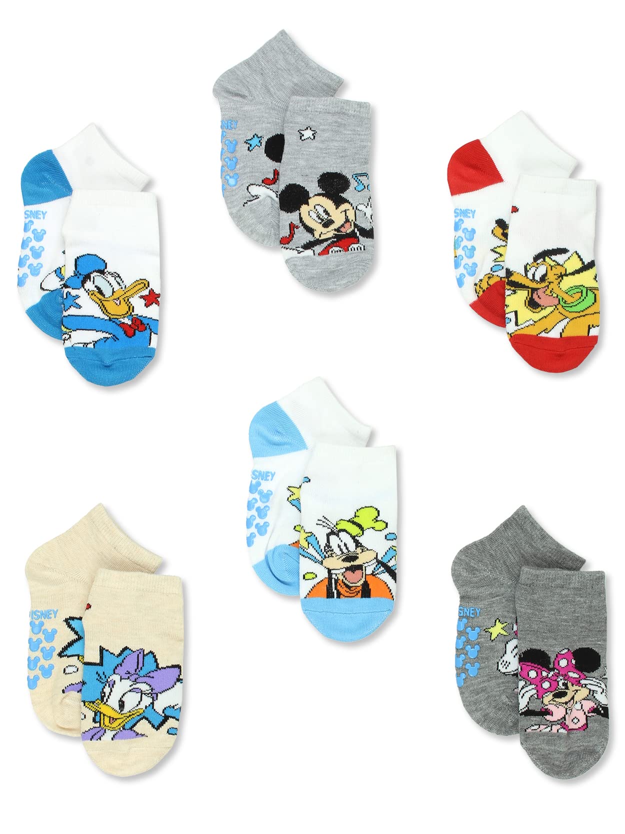 Mickey Mouse Minnie Pluto Donald Duck Jungen Kleinkind 6er-Pack Gripper Quarter Socken
