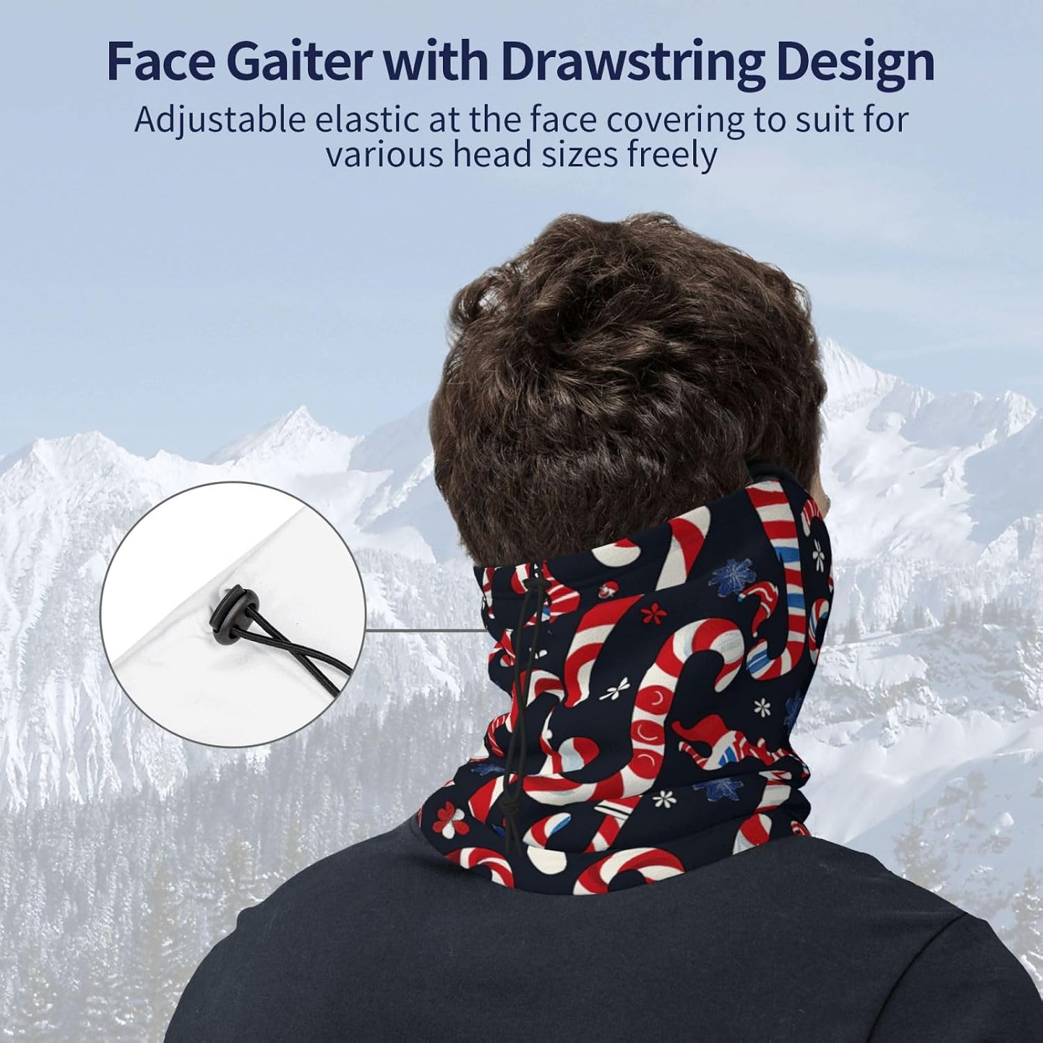 Winter Face Mask Elastic Headband Cold Weather Neck Warmer for Men Women, Christmas Cane Adjustable Neck Gaiter