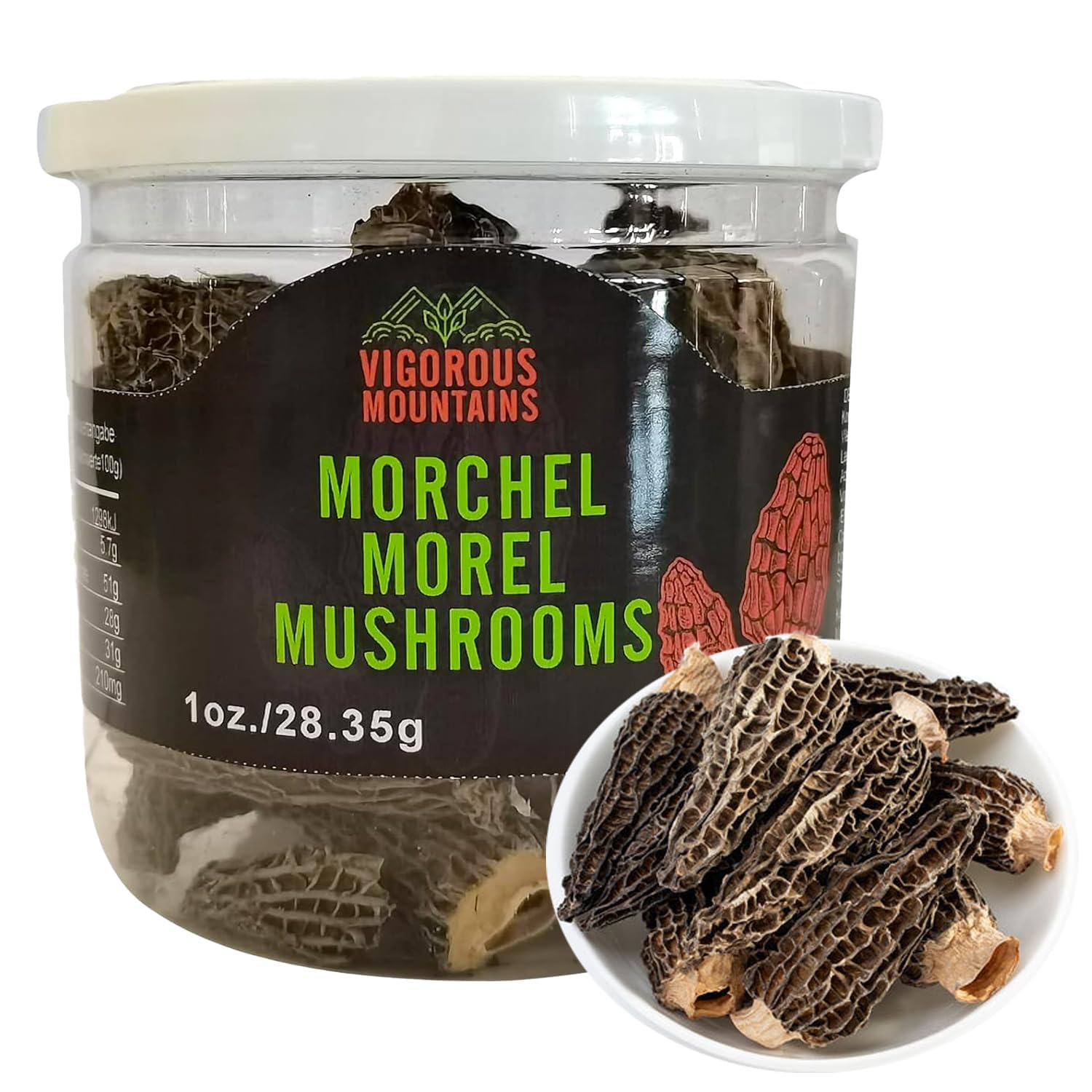 VIGOROUS MOUNTAINS Dried Morel Mushrooms Grade AAA, 1 oz Wild Morchella Conica - Thick, Fragrant, Umami-Rich Gourmet Mushrooms